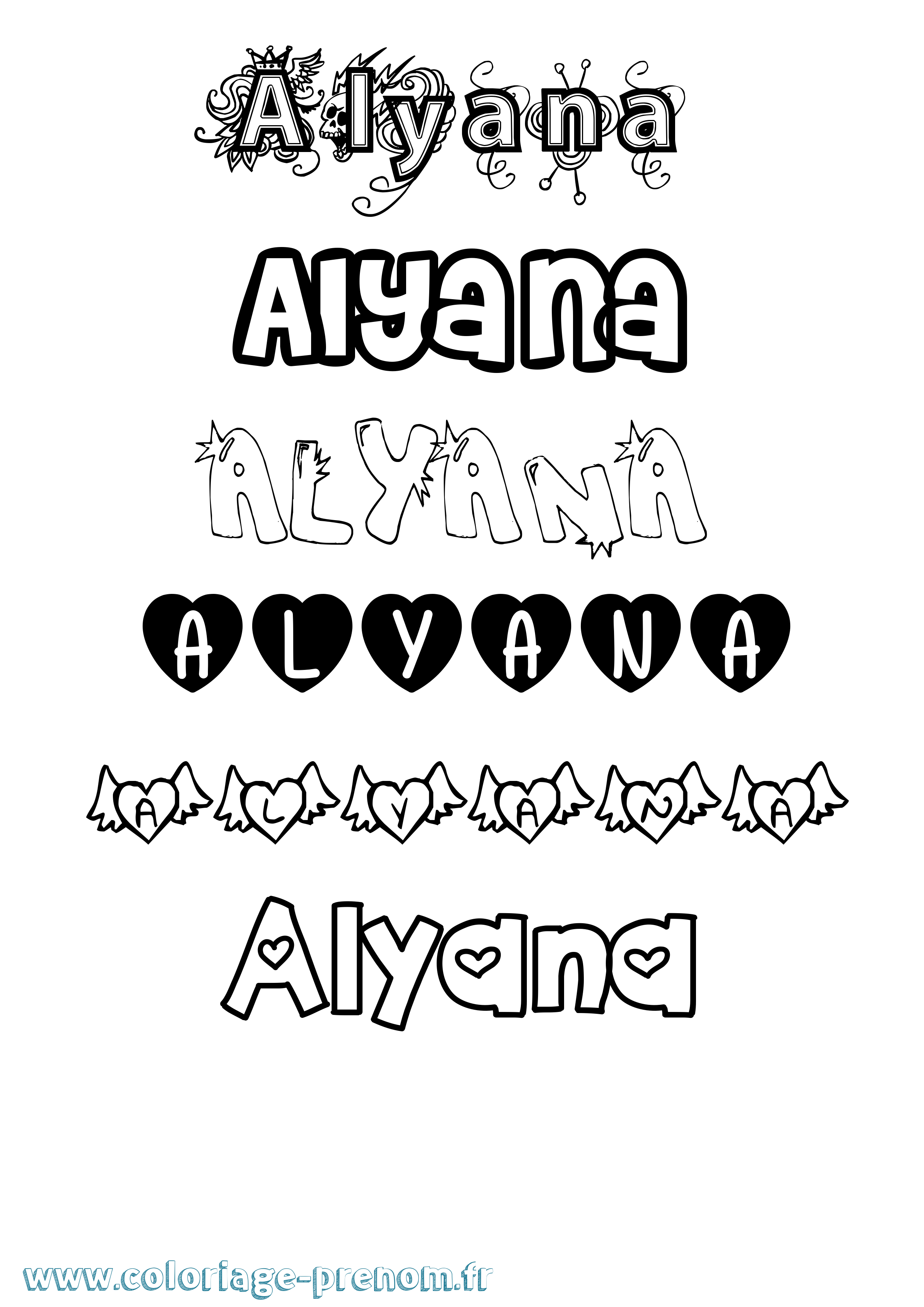 Coloriage Alyana Girly Coloriage prénom Alyana Girly