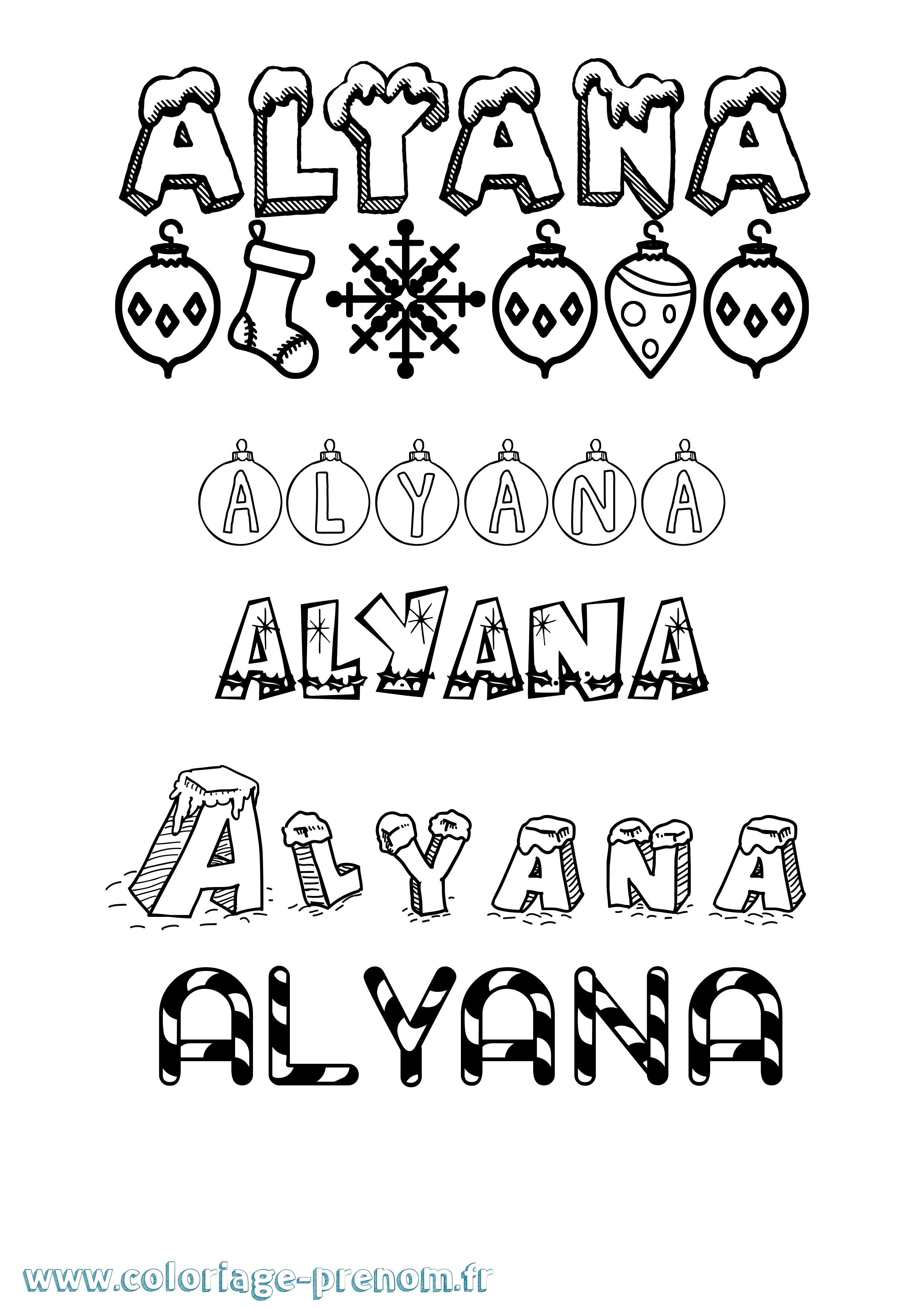 Coloriage Alyana Noël Coloriage prénom Alyana Noël