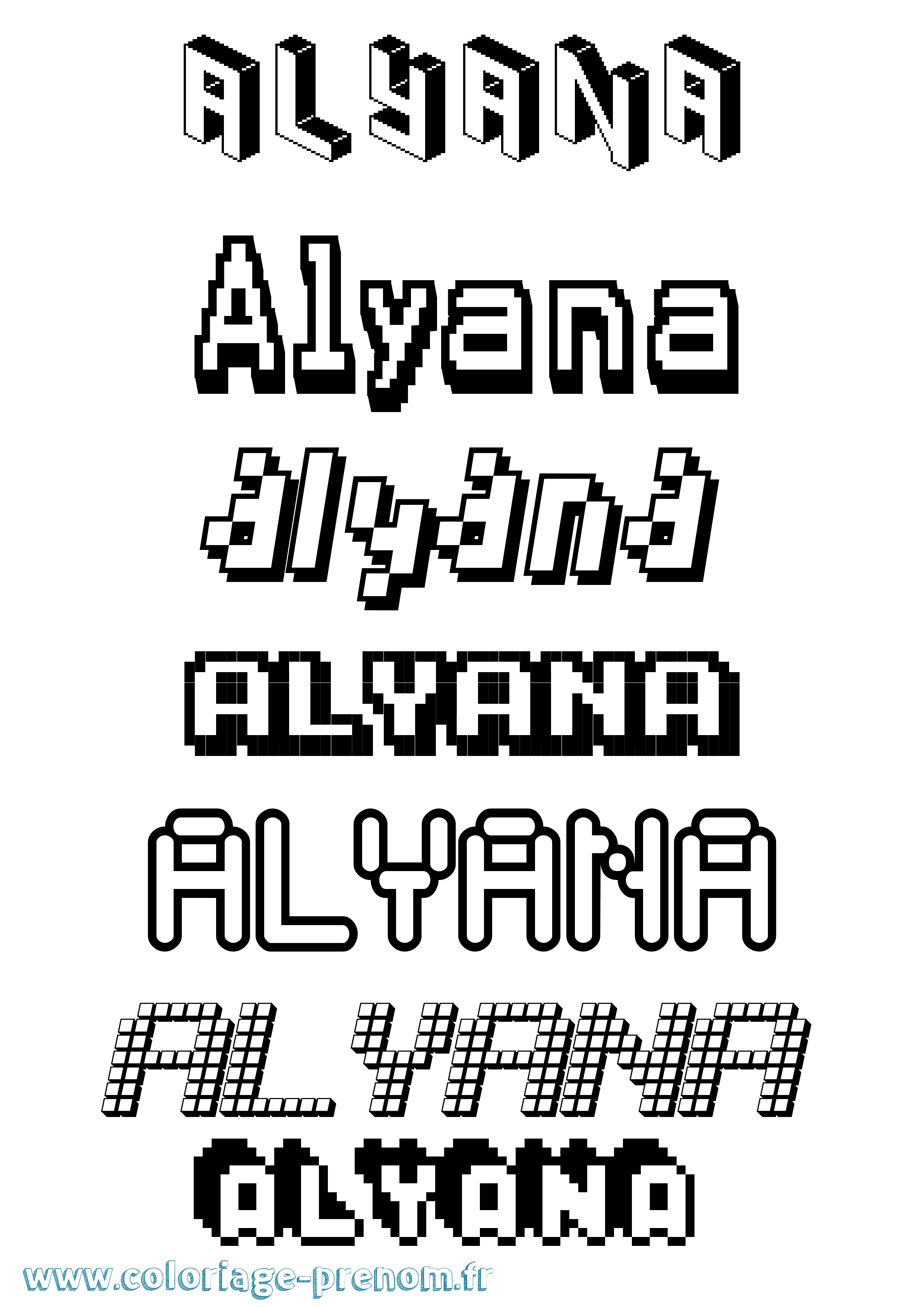 Coloriage Alyana Pixel Coloriage prénom Alyana Pixel