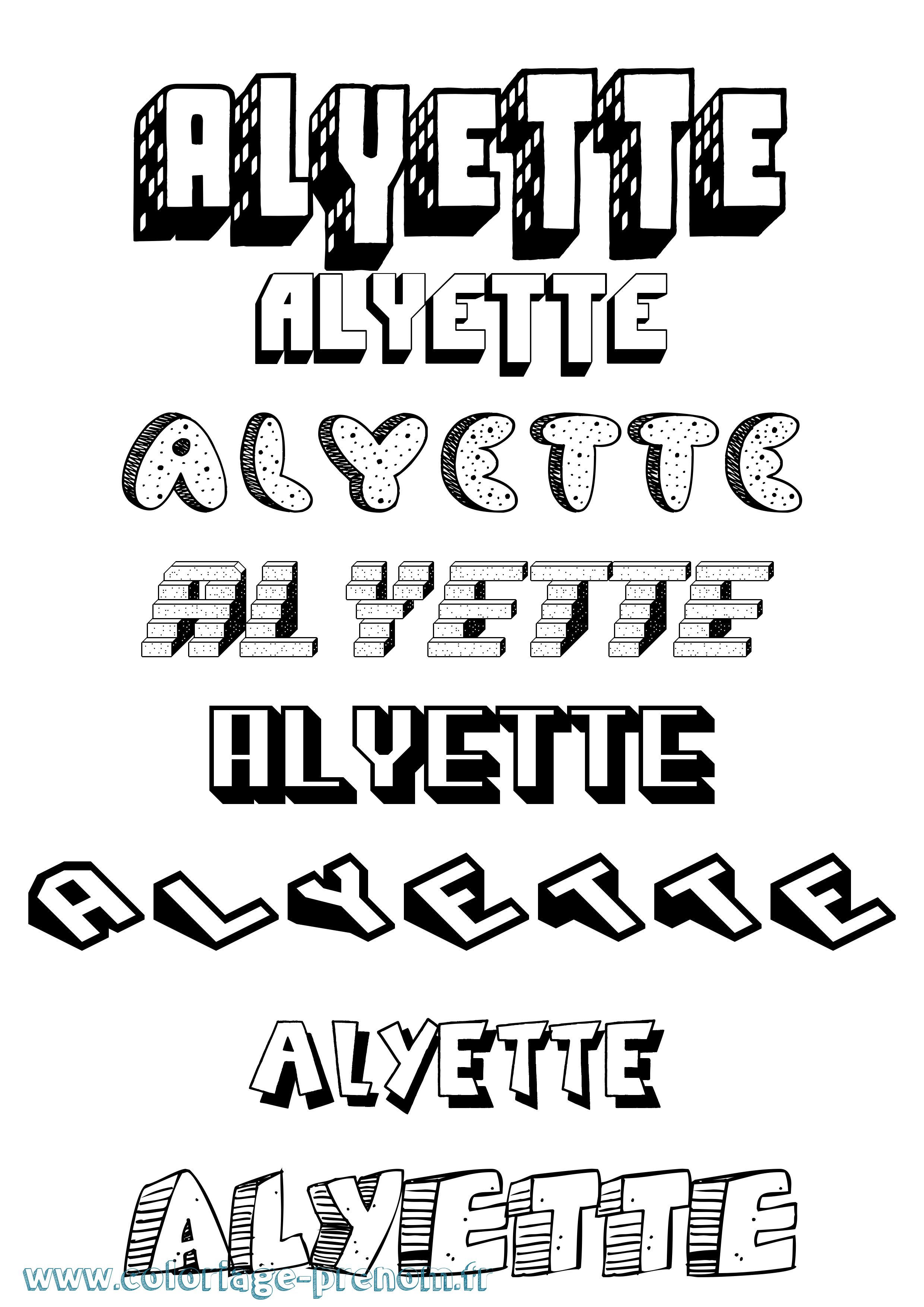 Coloriage Alyette Effet 3D Coloriage prénom Alyette Effet 3D