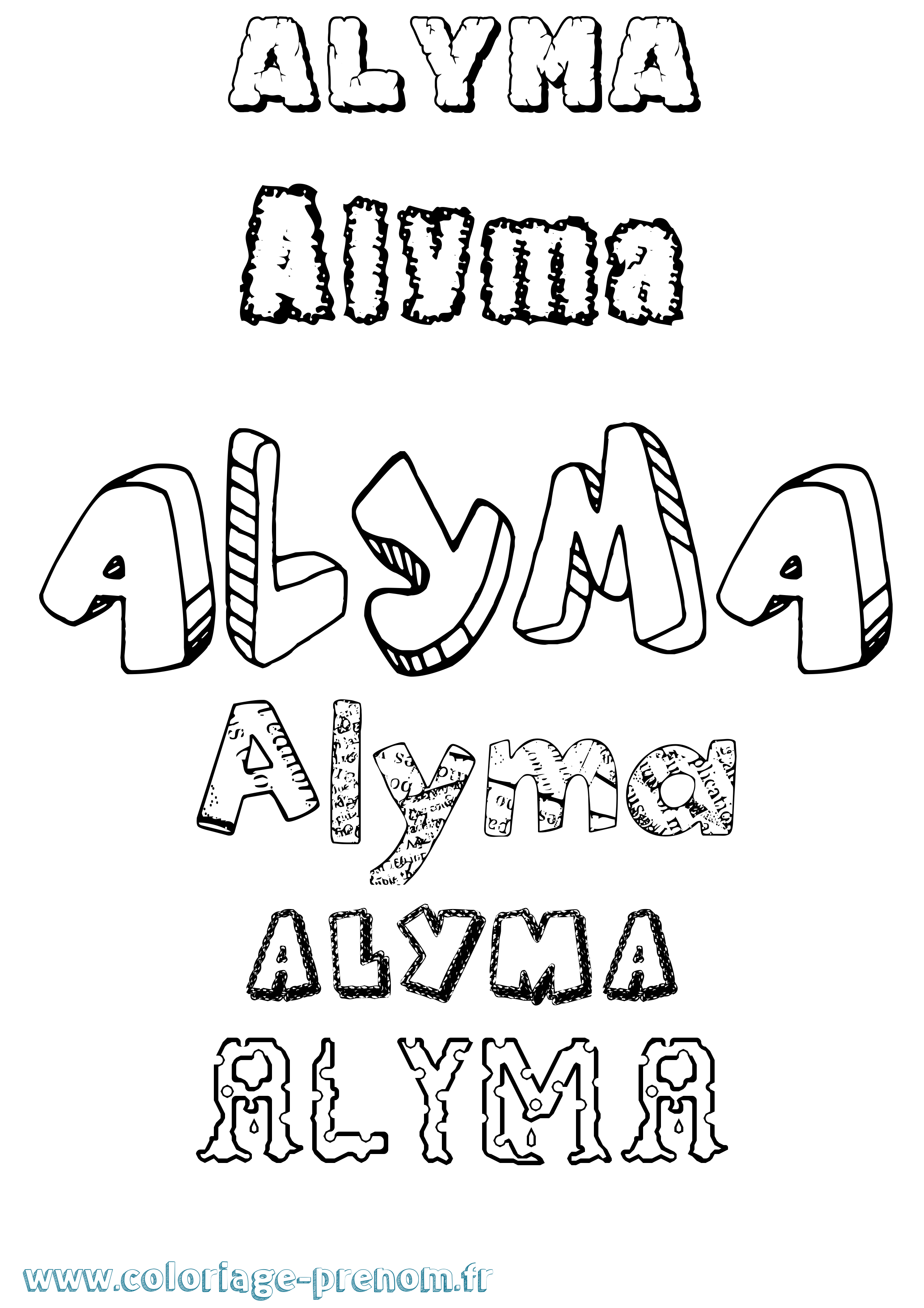 Coloriage Alyma Destructuré Coloriage prénom Alyma Destructuré