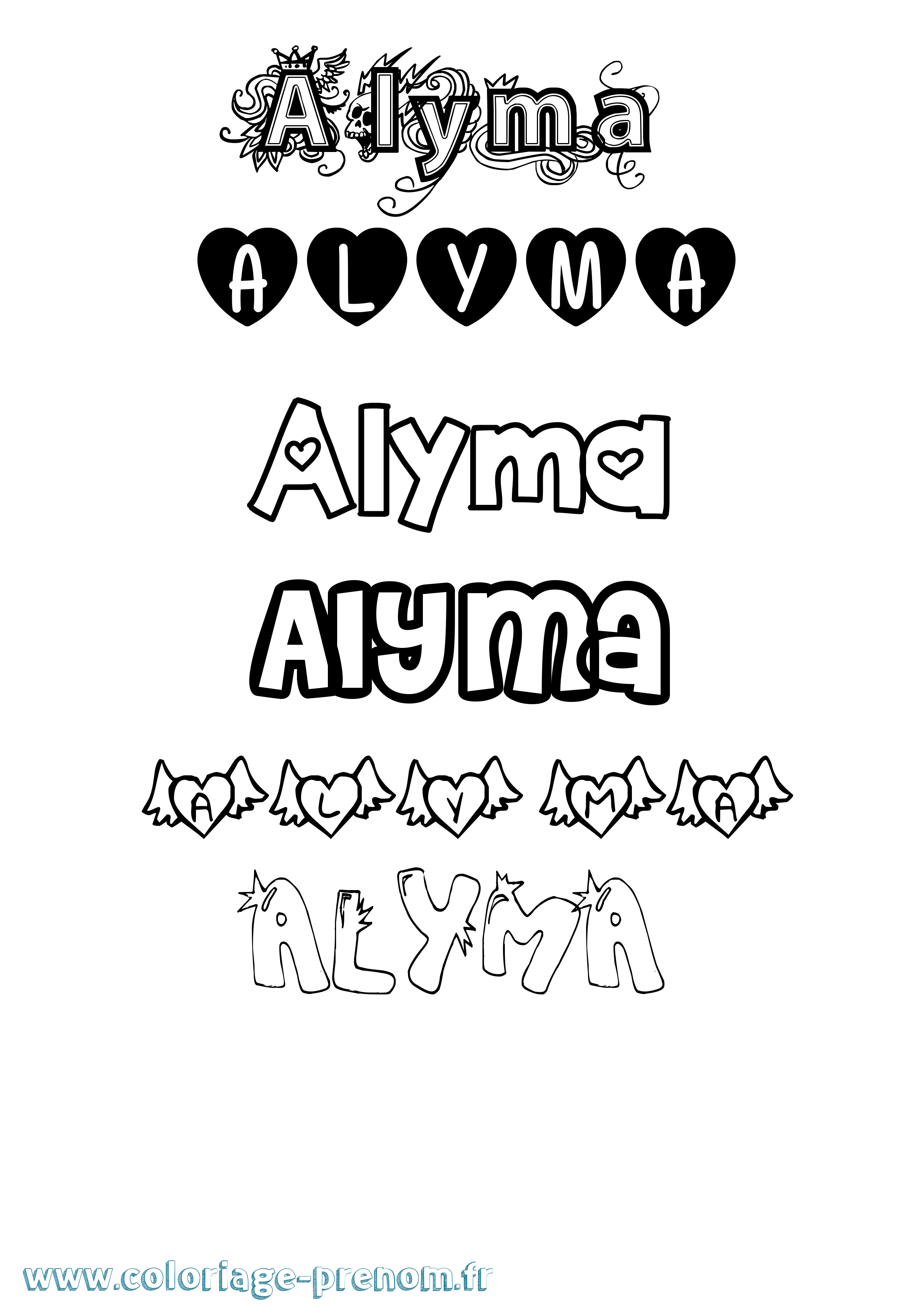 Coloriage Alyma Girly Coloriage prénom Alyma Girly
