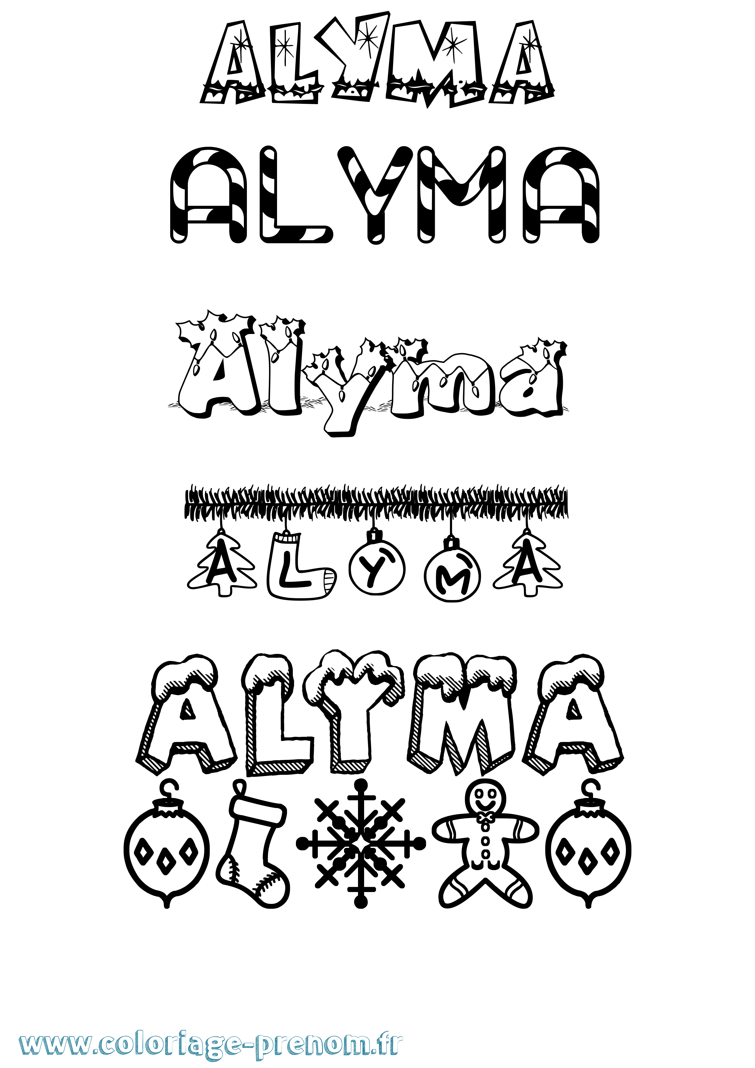 Coloriage Alyma Noël Coloriage prénom Alyma Noël