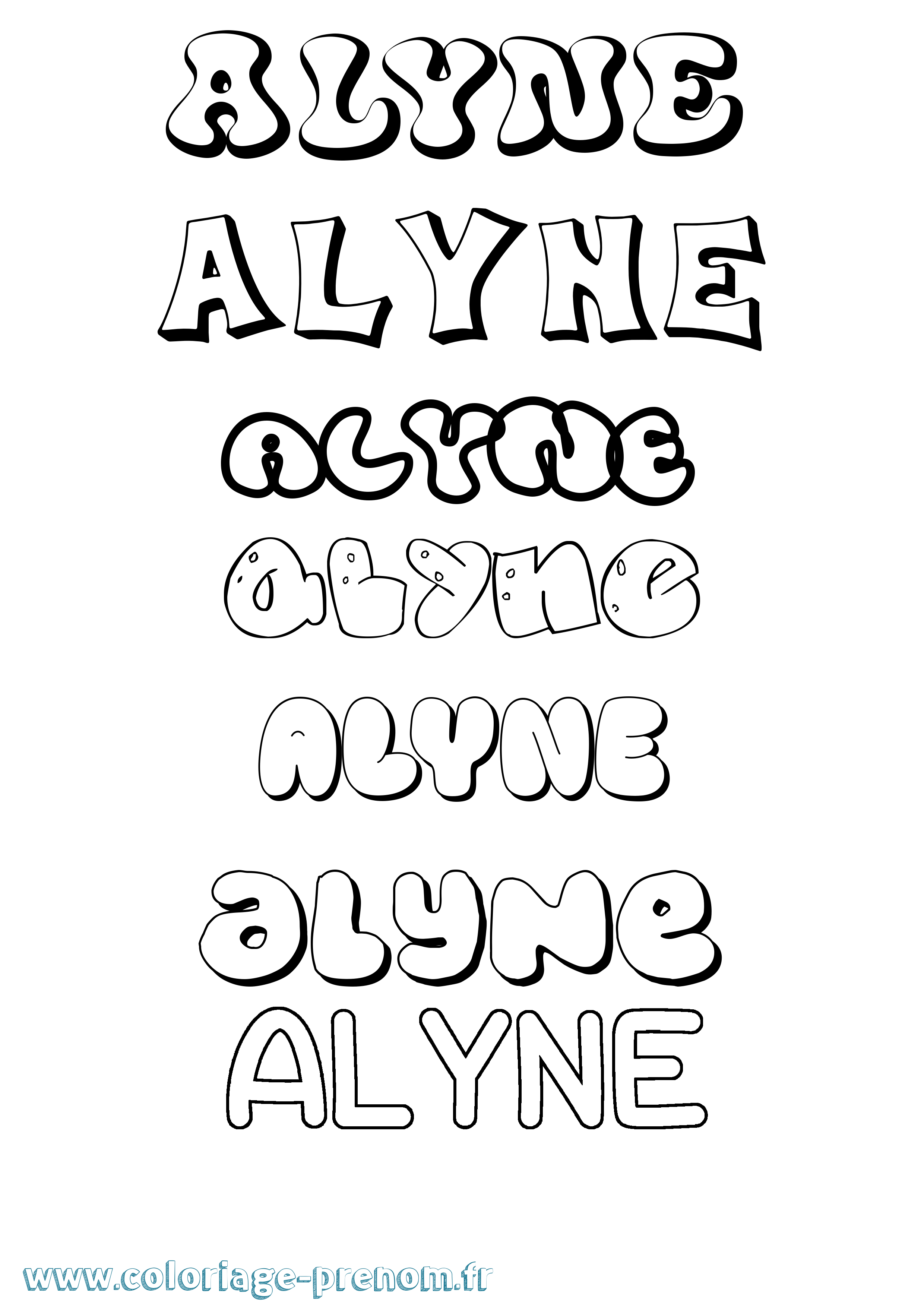 Coloriage Alyne Bubble Coloriage prénom Alyne Bubble