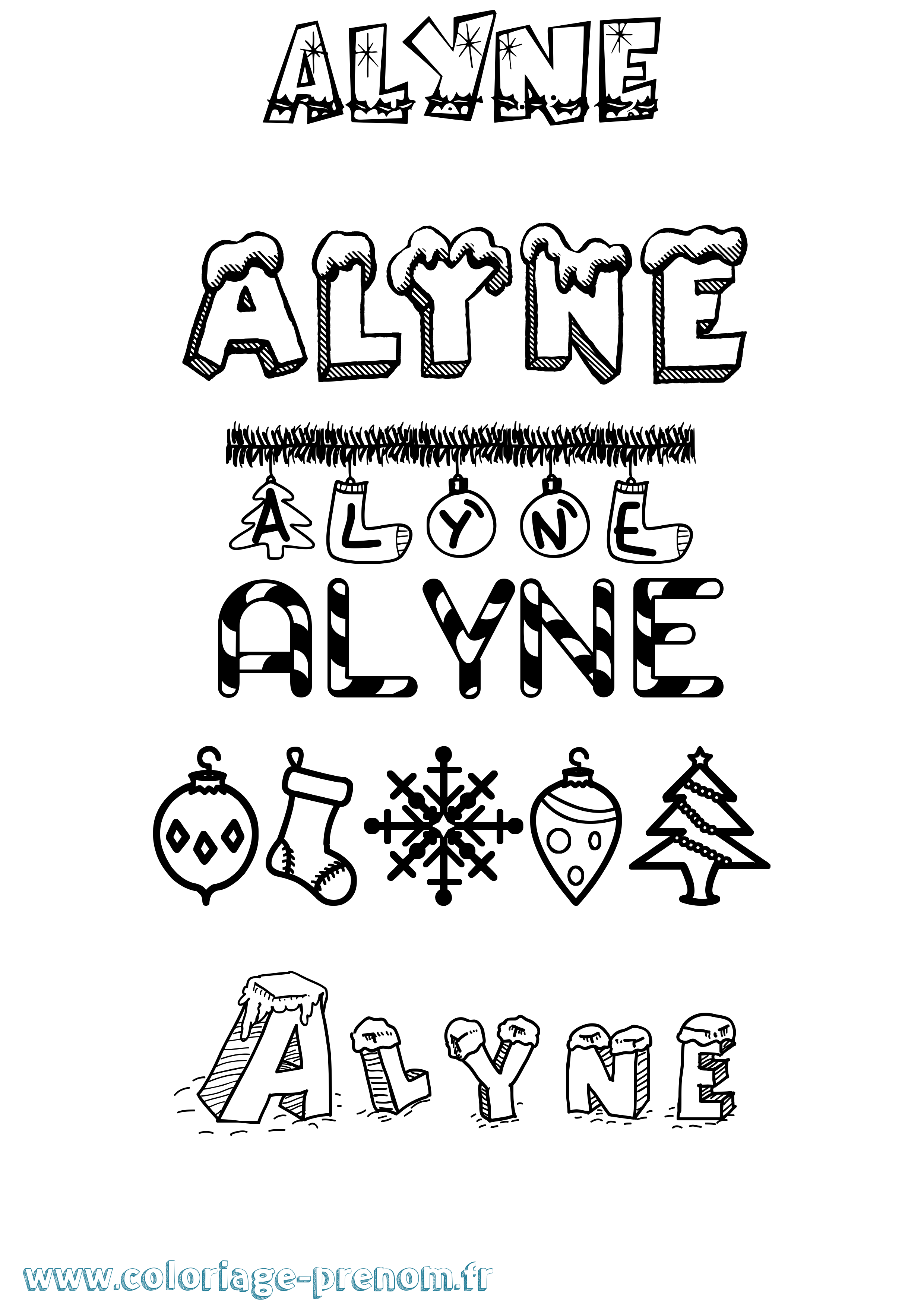 Coloriage Alyne Noël Coloriage prénom Alyne Noël