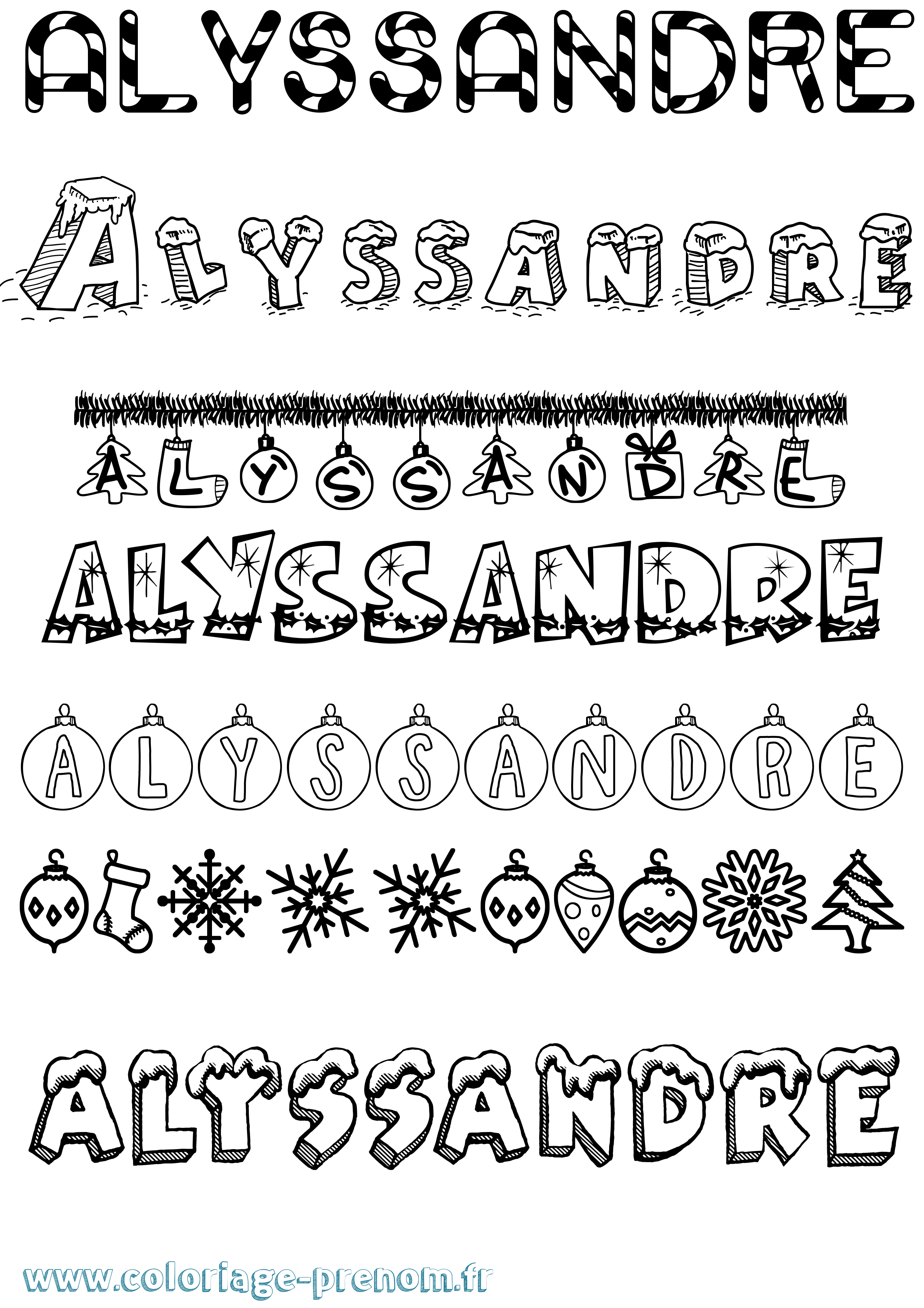 Coloriage Alyssandre Noël Coloriage prénom Alyssandre Noël