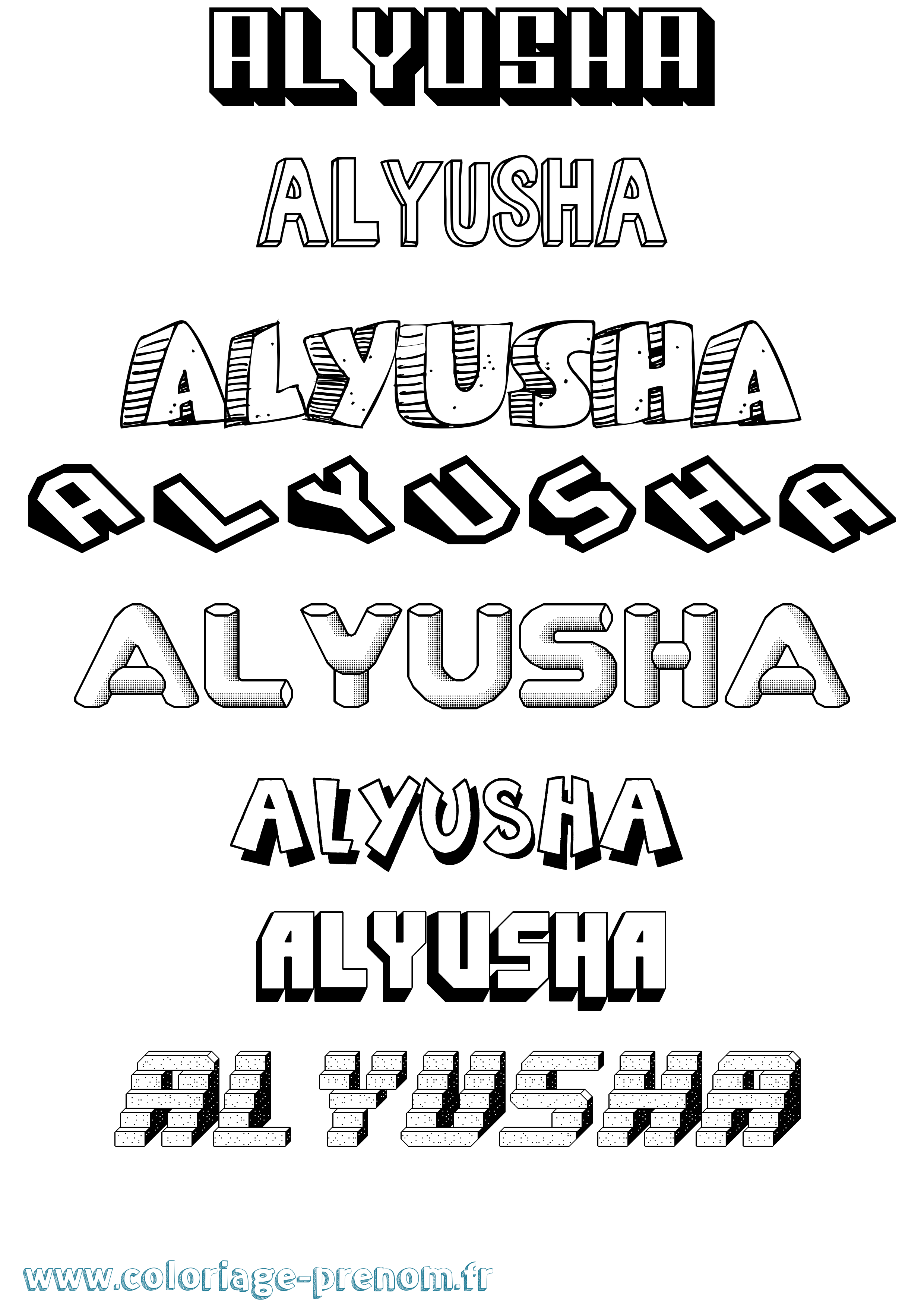 Coloriage Alyusha Effet 3D Coloriage prénom Alyusha Effet 3D