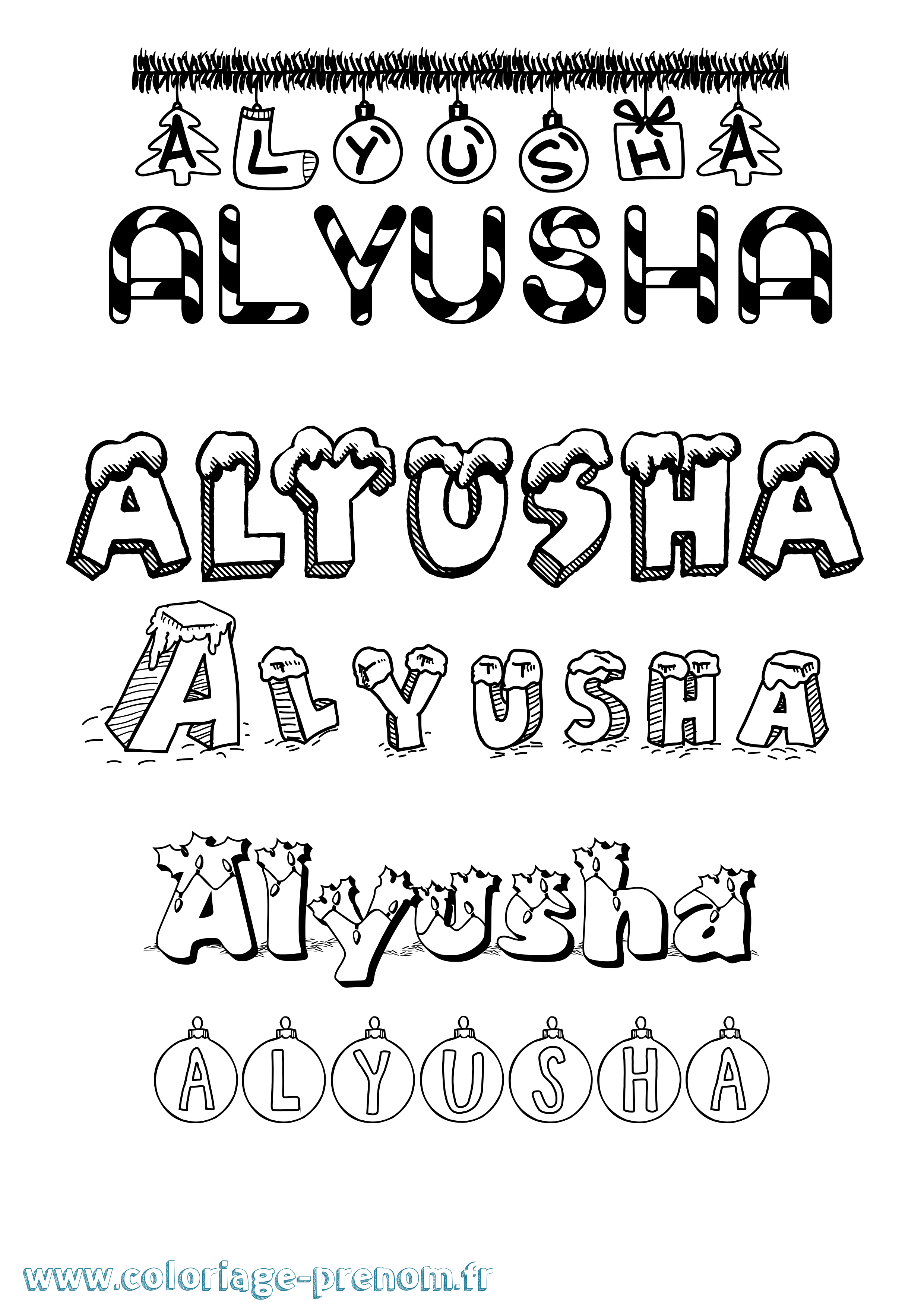 Coloriage Alyusha Noël Coloriage prénom Alyusha Noël