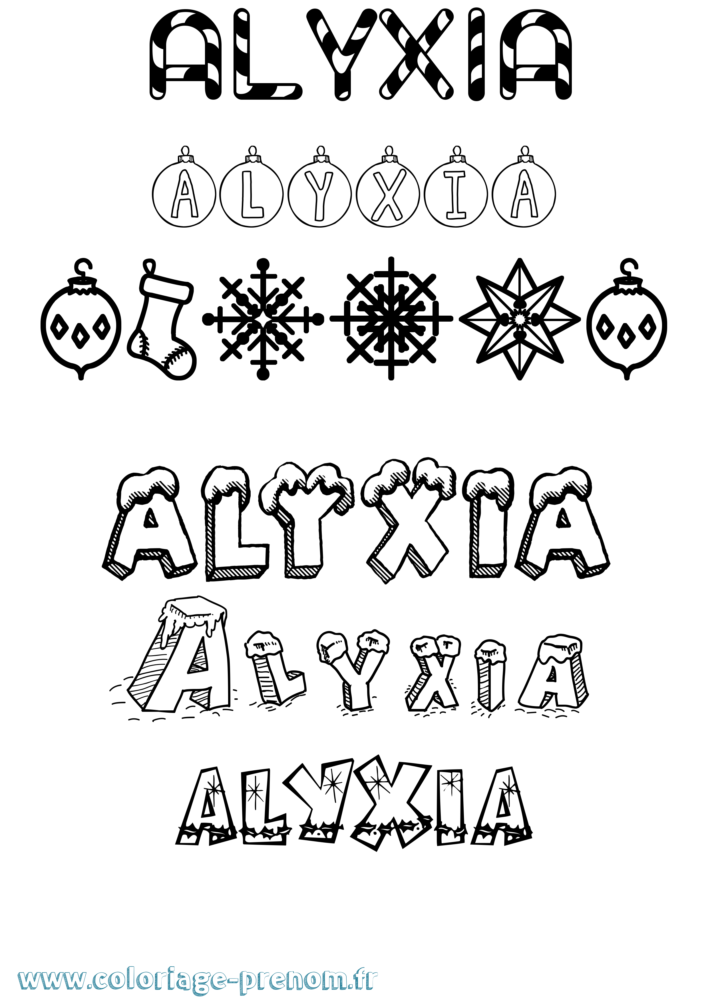Coloriage Alyxia Noël Coloriage prénom Alyxia Noël