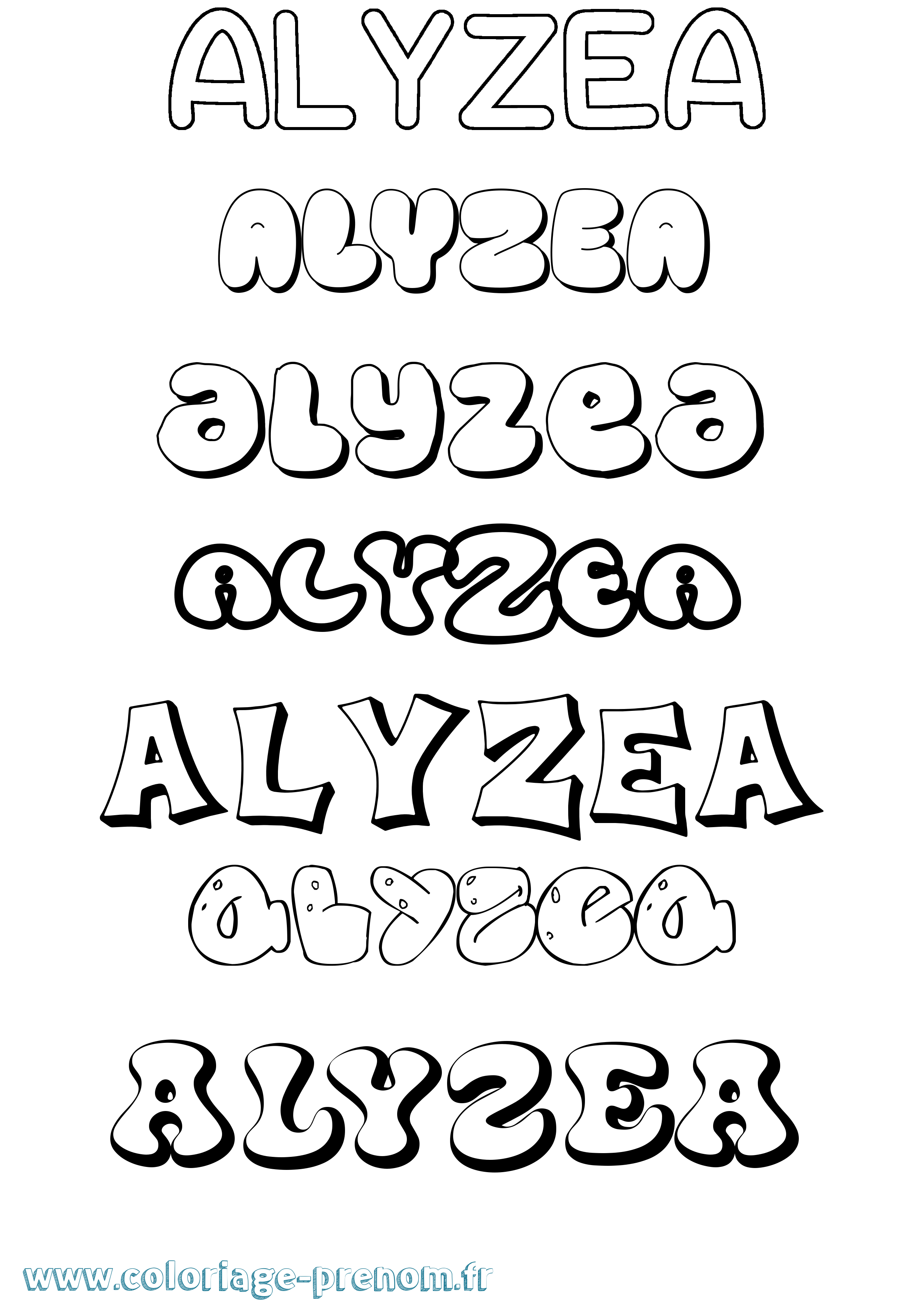 Coloriage Alyzea Bubble Coloriage prénom Alyzea Bubble
