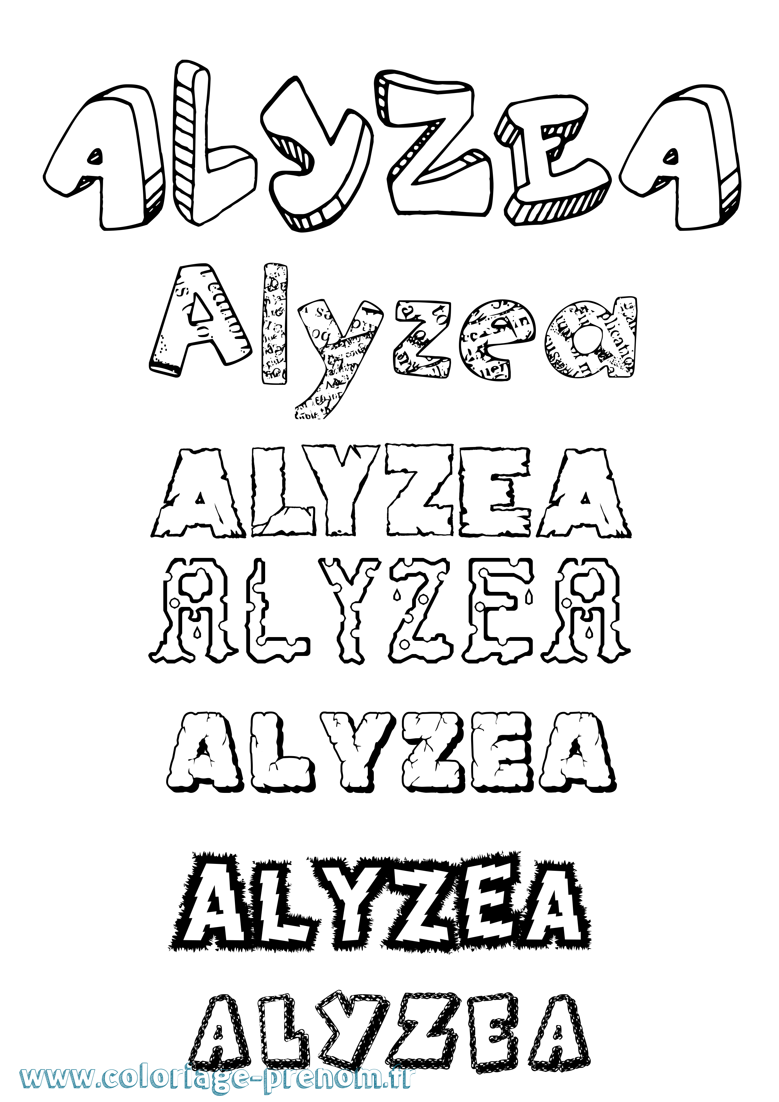 Coloriage Alyzea Destructuré Coloriage prénom Alyzea Destructuré