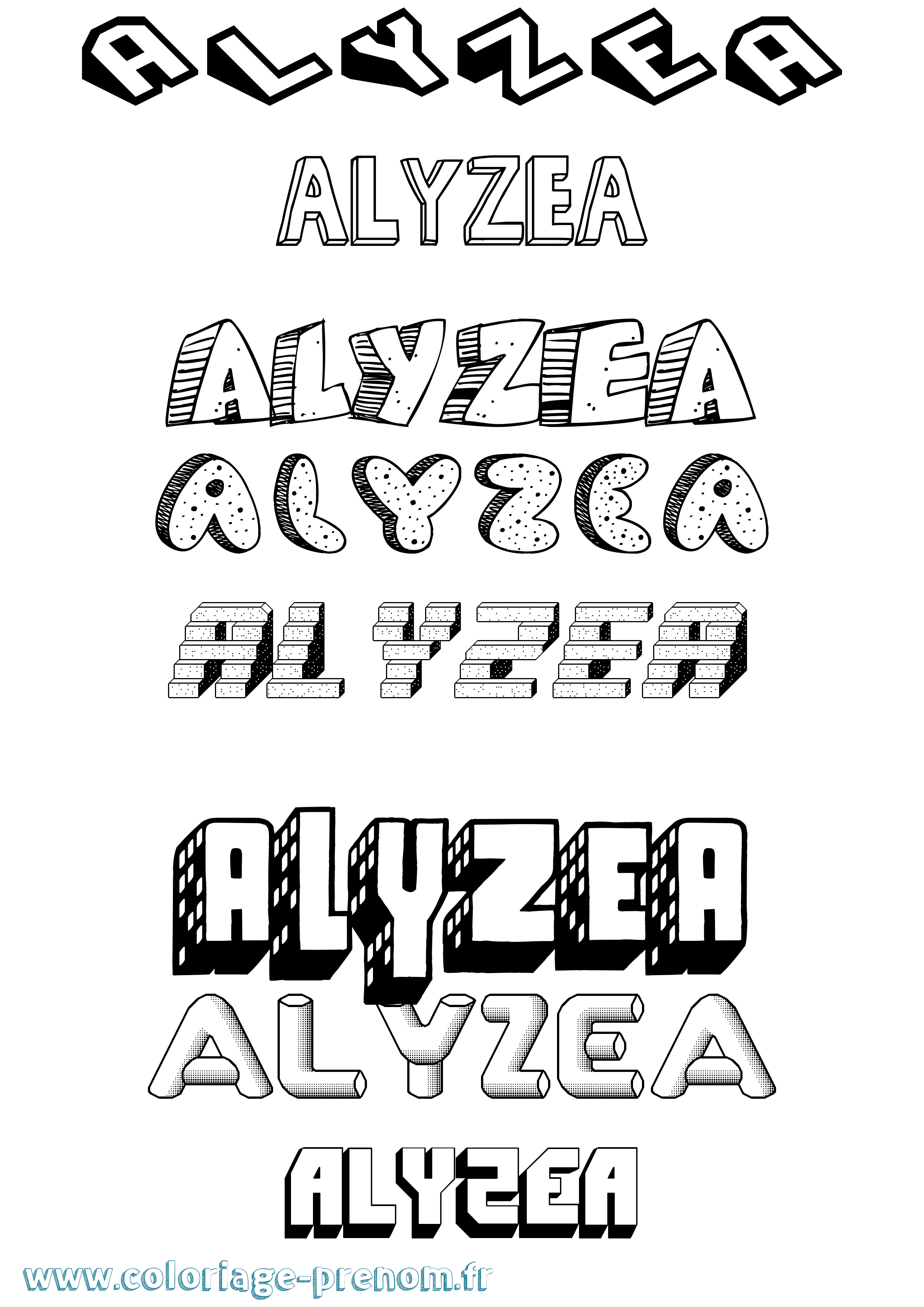 Coloriage Alyzea Effet 3D Coloriage prénom Alyzea Effet 3D