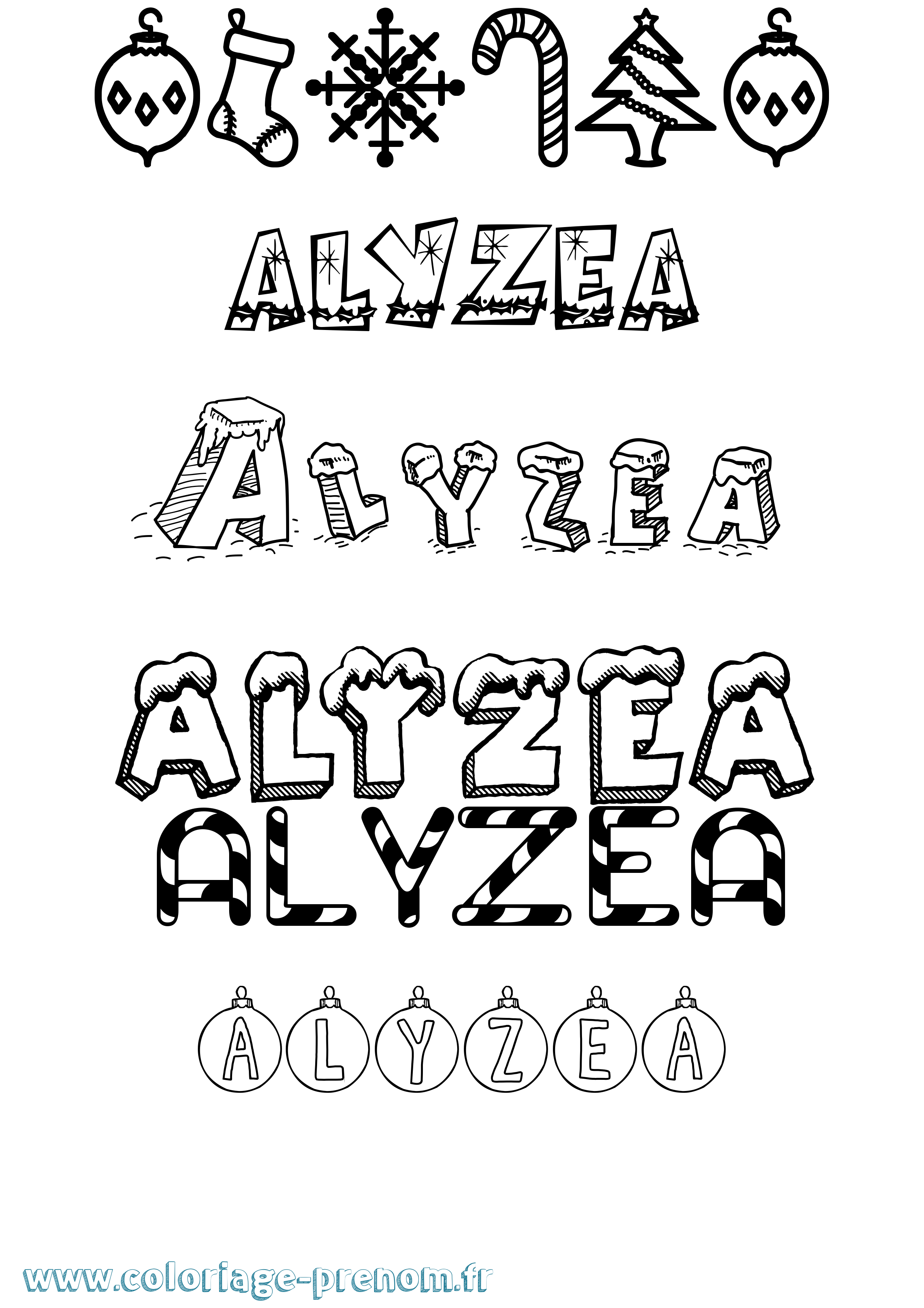 Coloriage Alyzea Noël Coloriage prénom Alyzea Noël