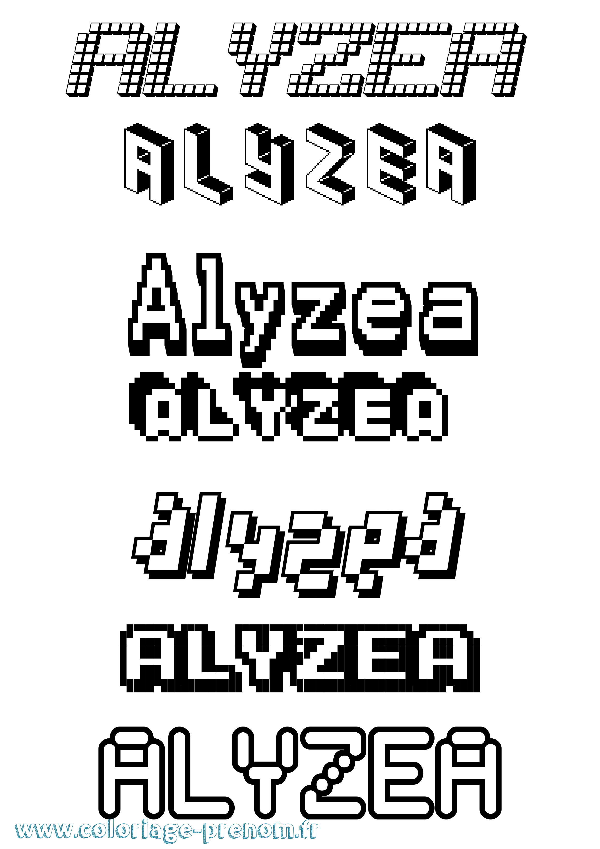 Coloriage Alyzea Pixel Coloriage prénom Alyzea Pixel
