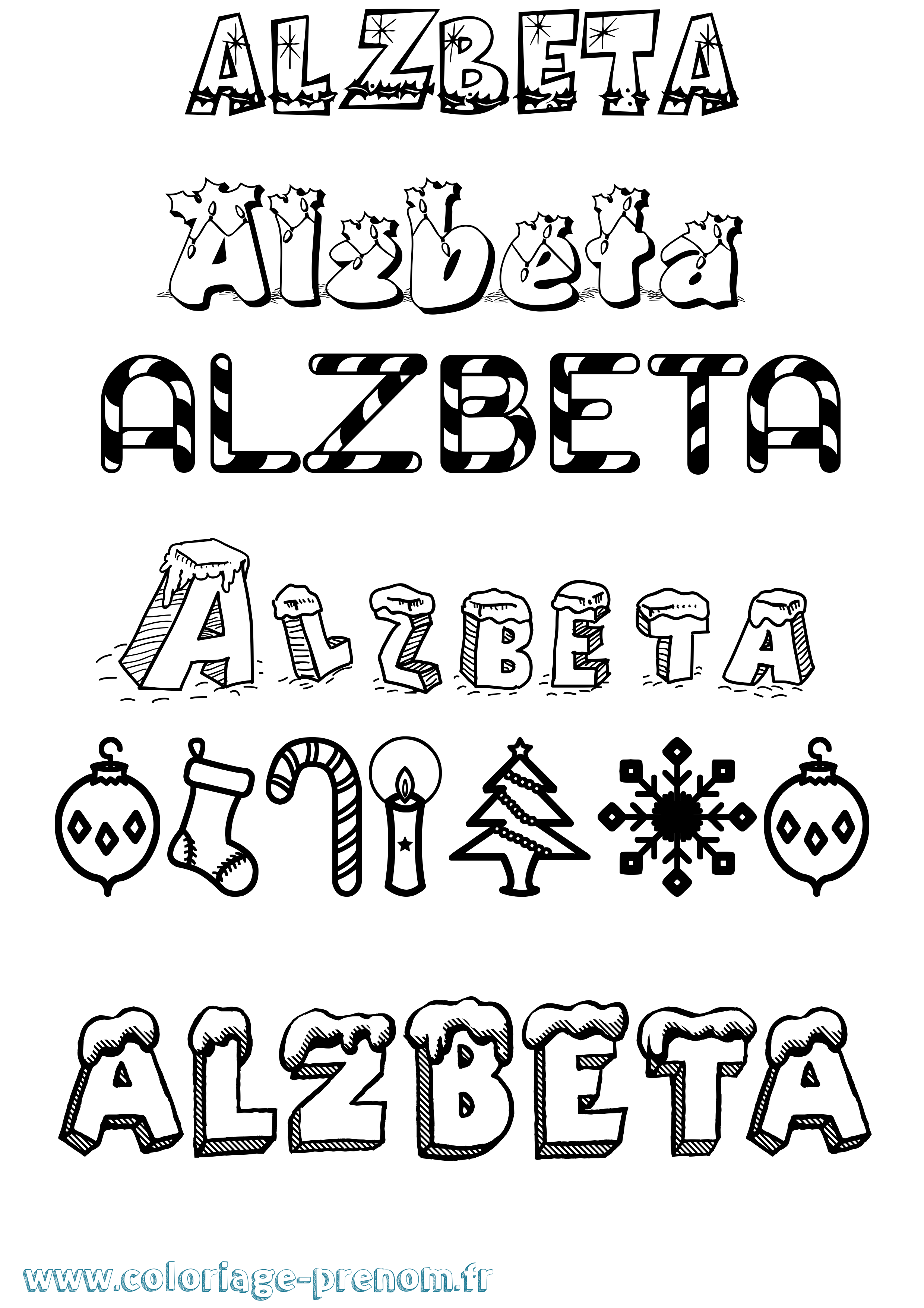 Coloriage Alzbeta Noël Coloriage prénom Alzbeta Noël