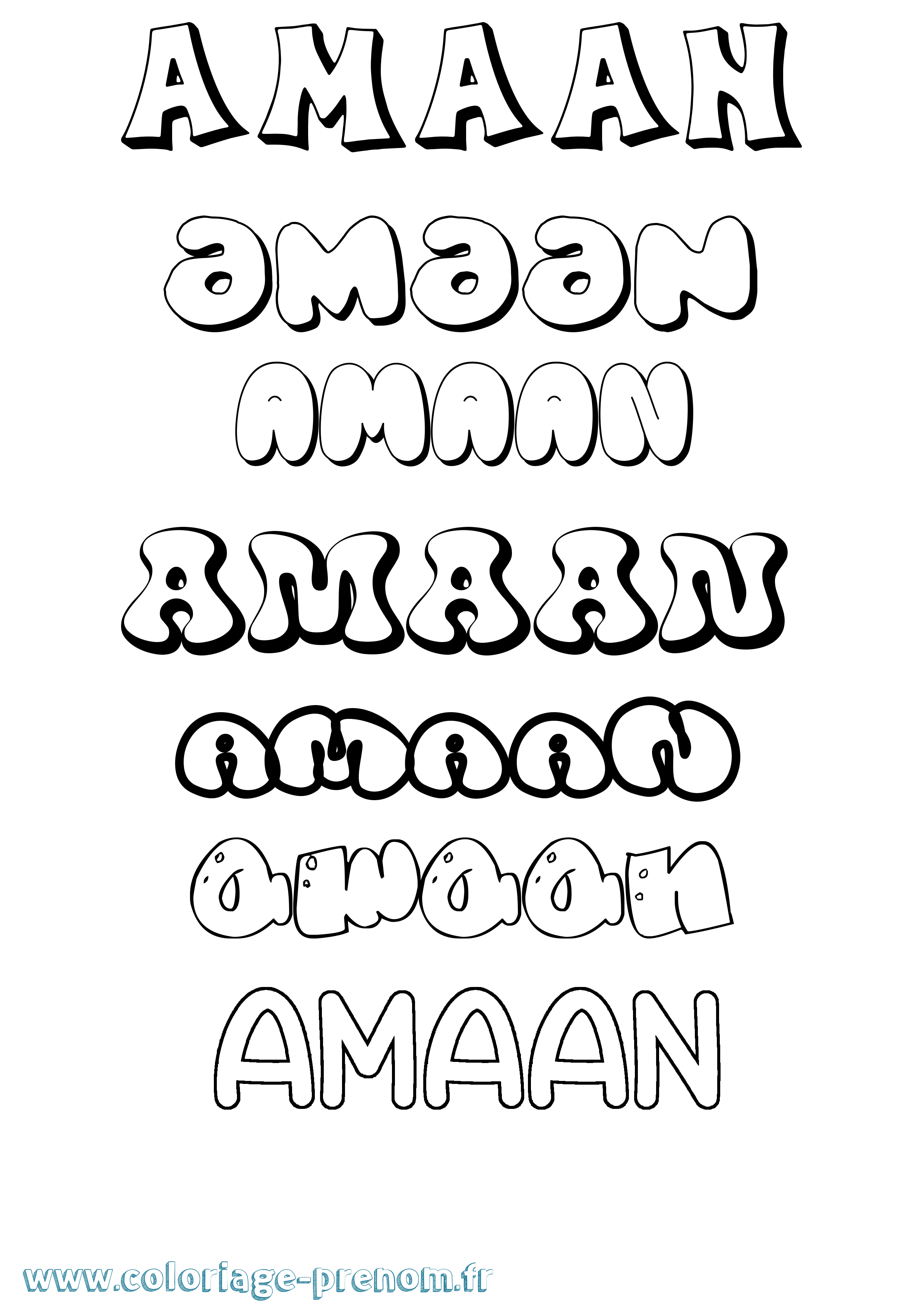 Coloriage Amaan Bubble Coloriage prénom Amaan Bubble