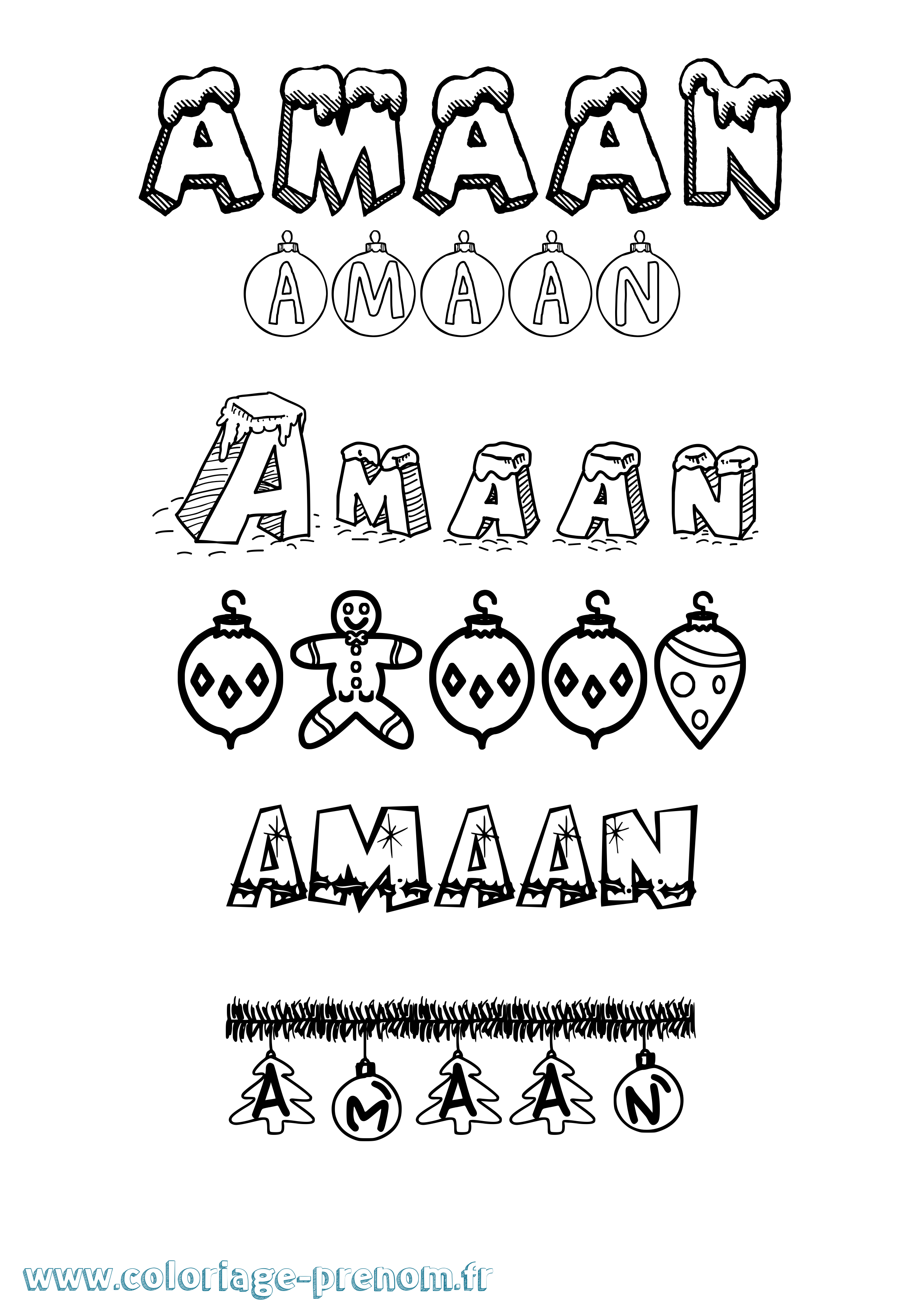 Coloriage Amaan Noël Coloriage prénom Amaan Noël