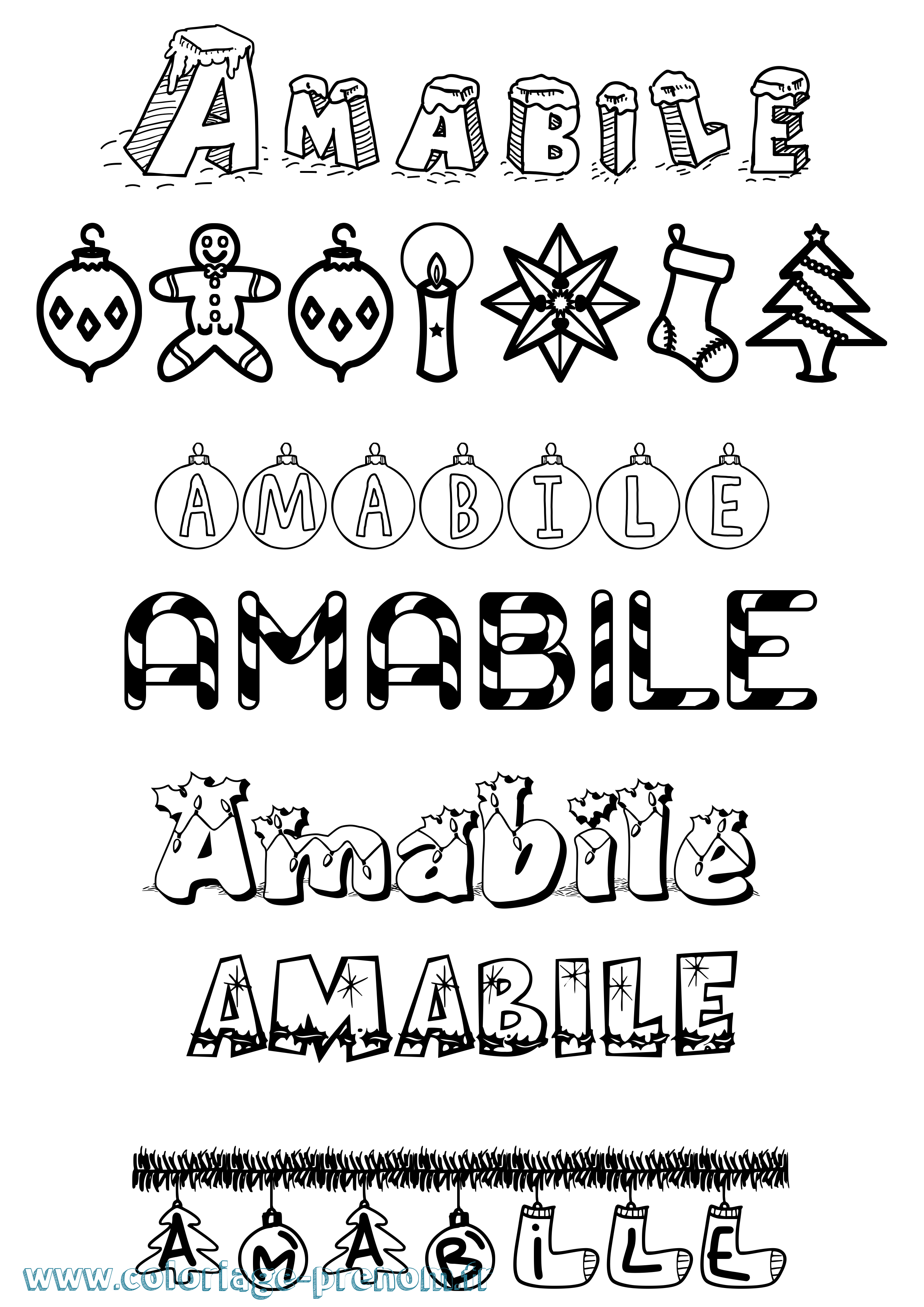 Coloriage Amabile Noël Coloriage prénom Amabile Noël