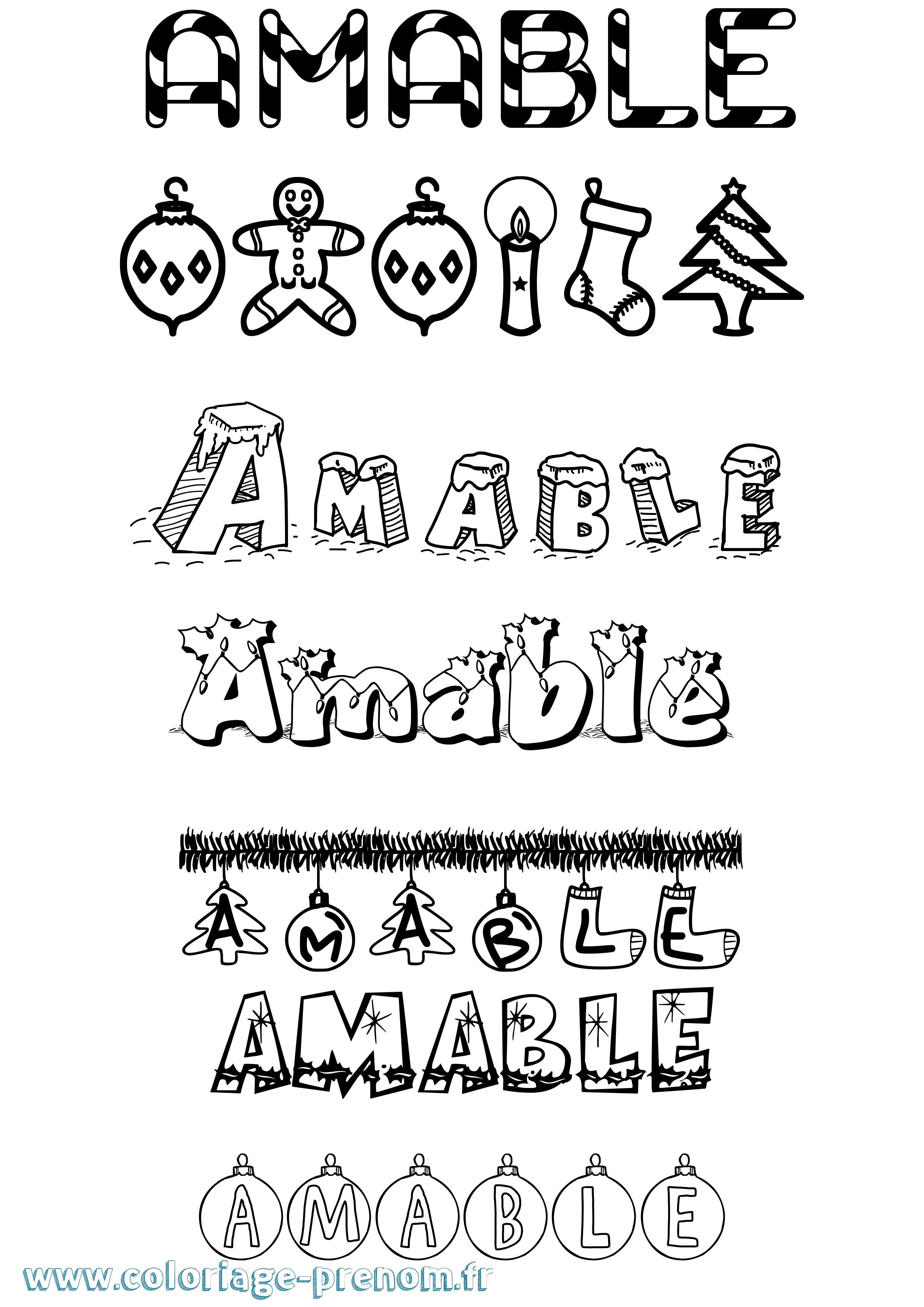 Coloriage Amable Noël Coloriage prénom Amable Noël