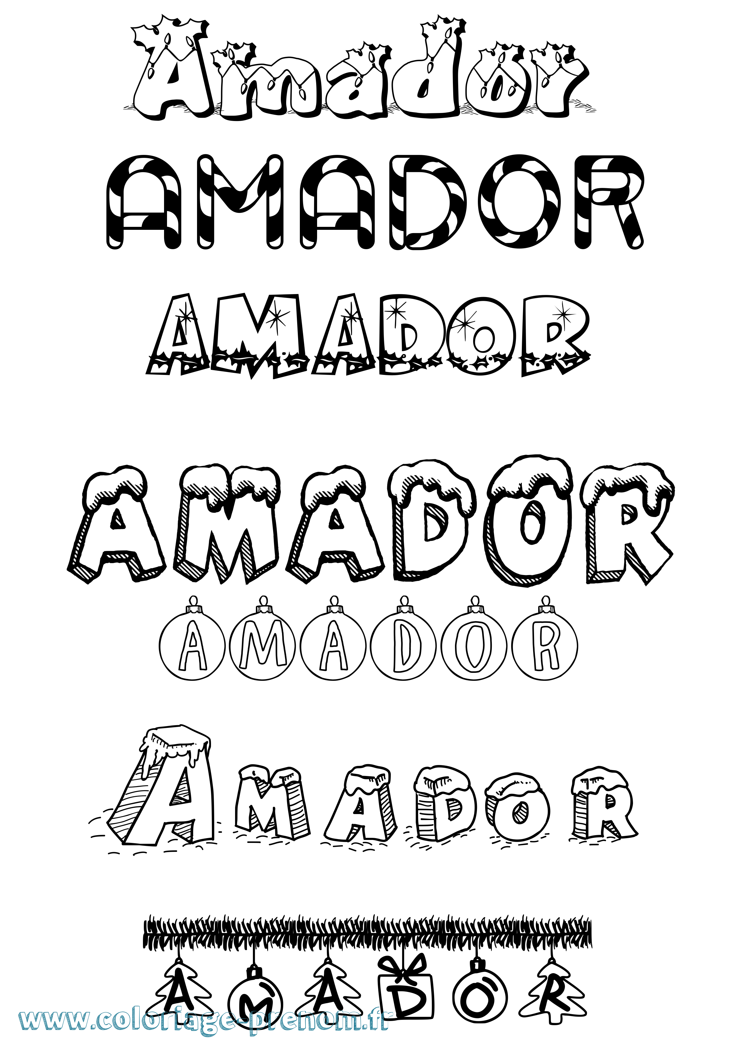 Coloriage Amador Noël Coloriage prénom Amador Noël