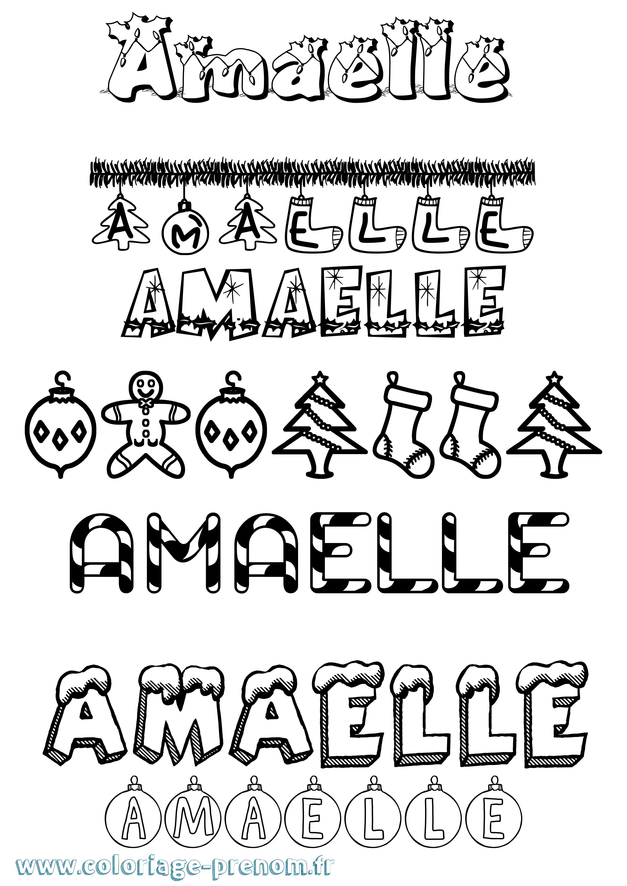 Coloriage Amaelle Noël Coloriage prénom Amaelle Noël