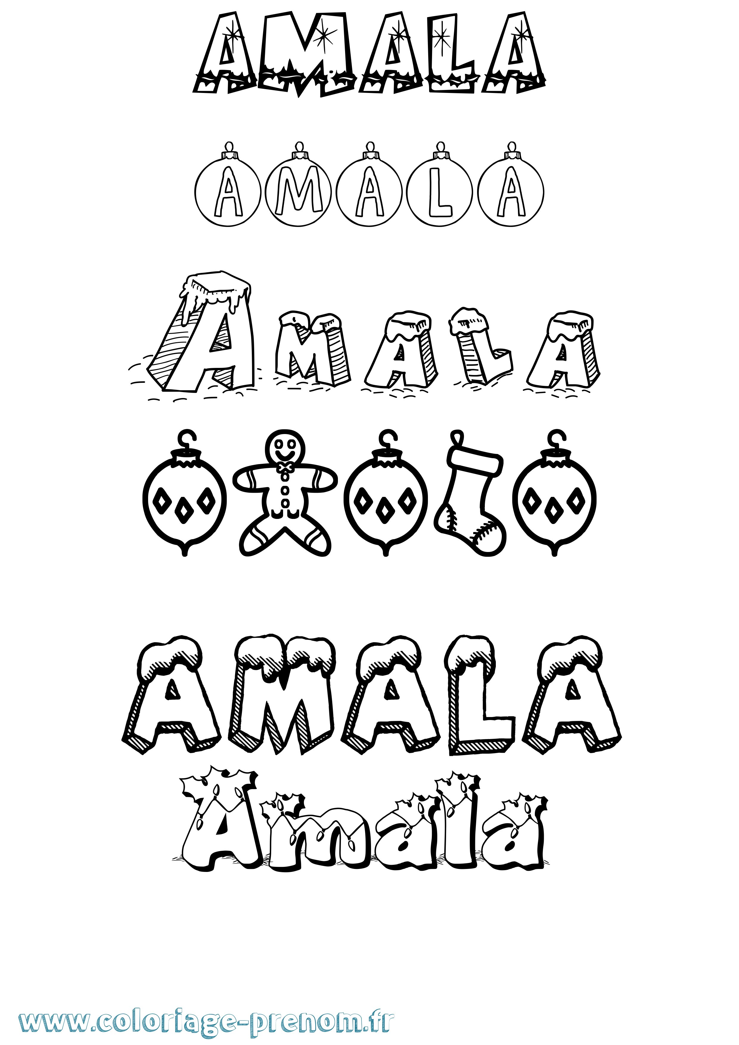 Coloriage Amala Noël Coloriage prénom Amala Noël