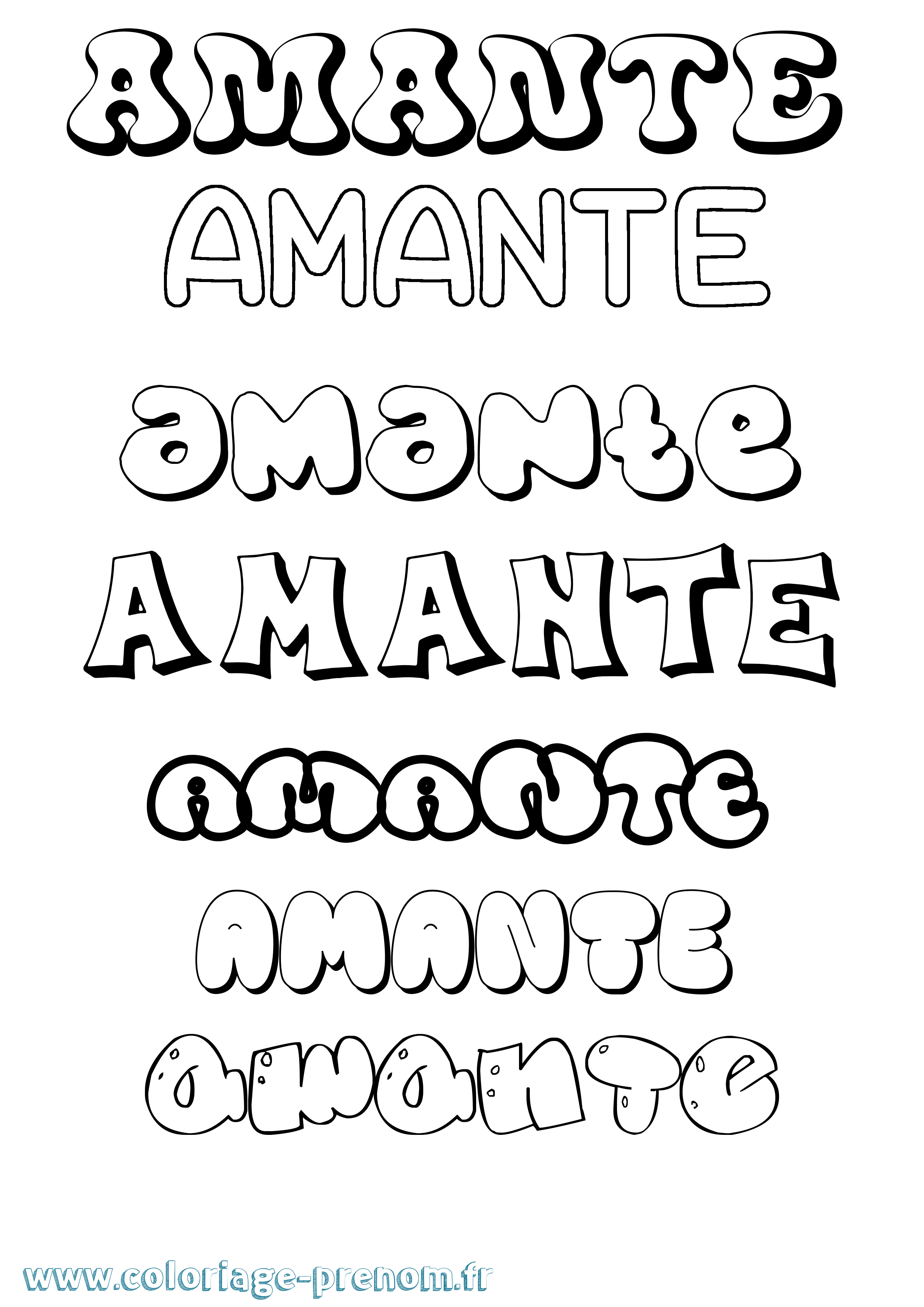 Coloriage Amante Bubble Coloriage prénom Amante Bubble