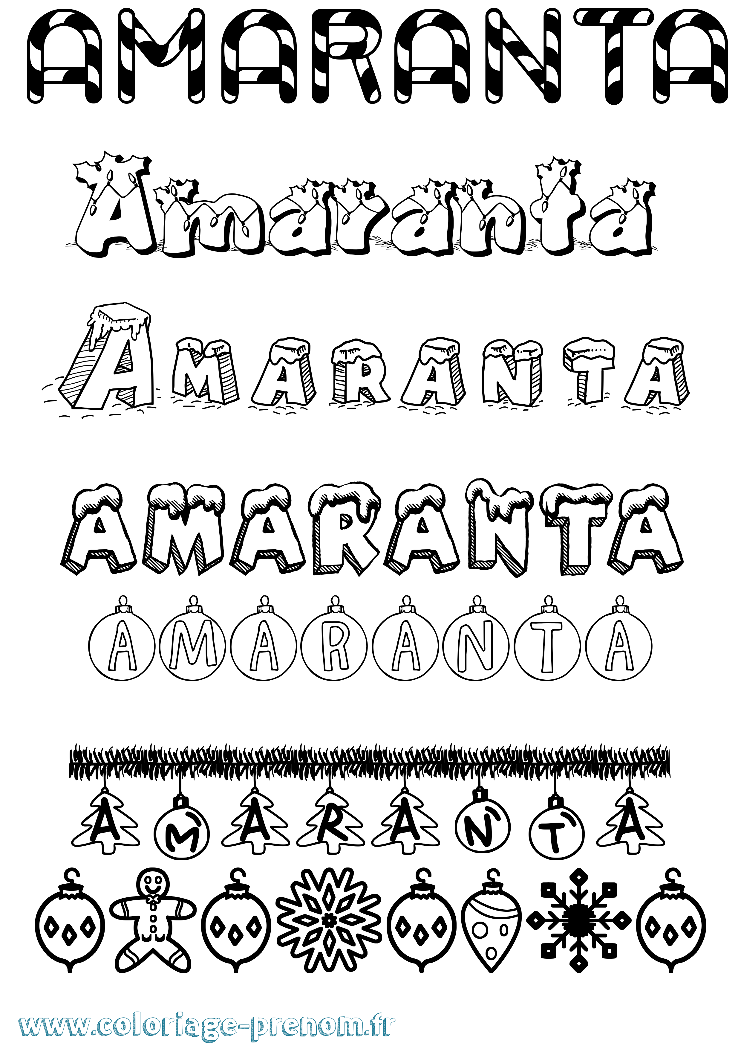 Coloriage Amaranta Noël Coloriage prénom Amaranta Noël