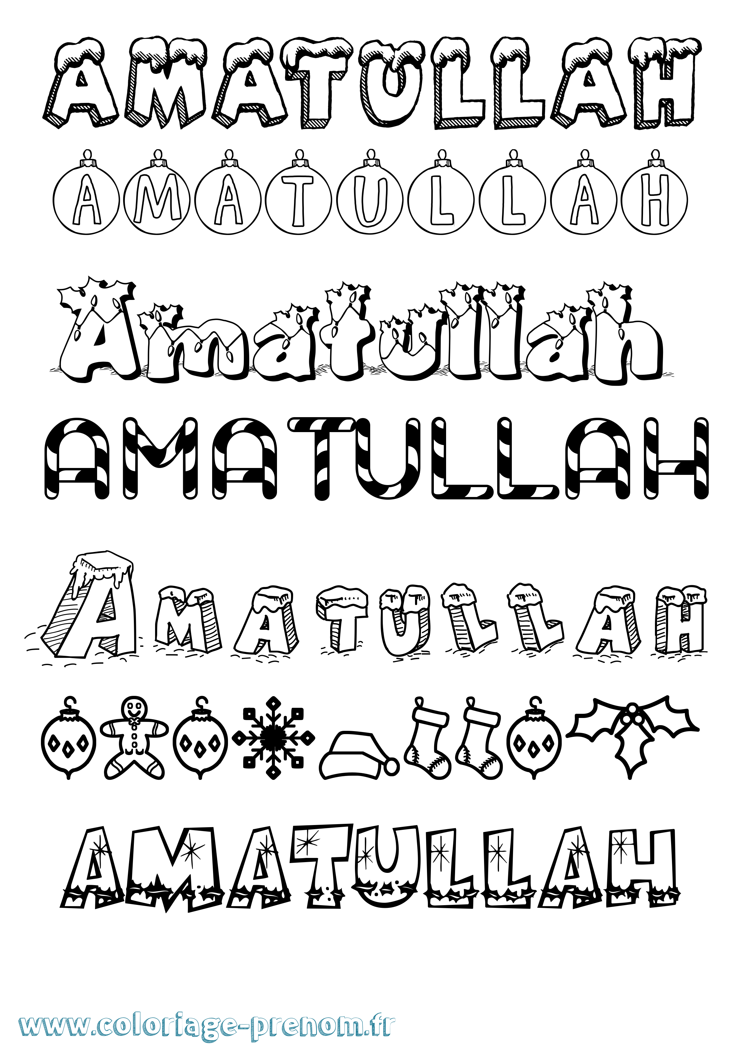 Coloriage Amatullah Noël Coloriage prénom Amatullah Noël