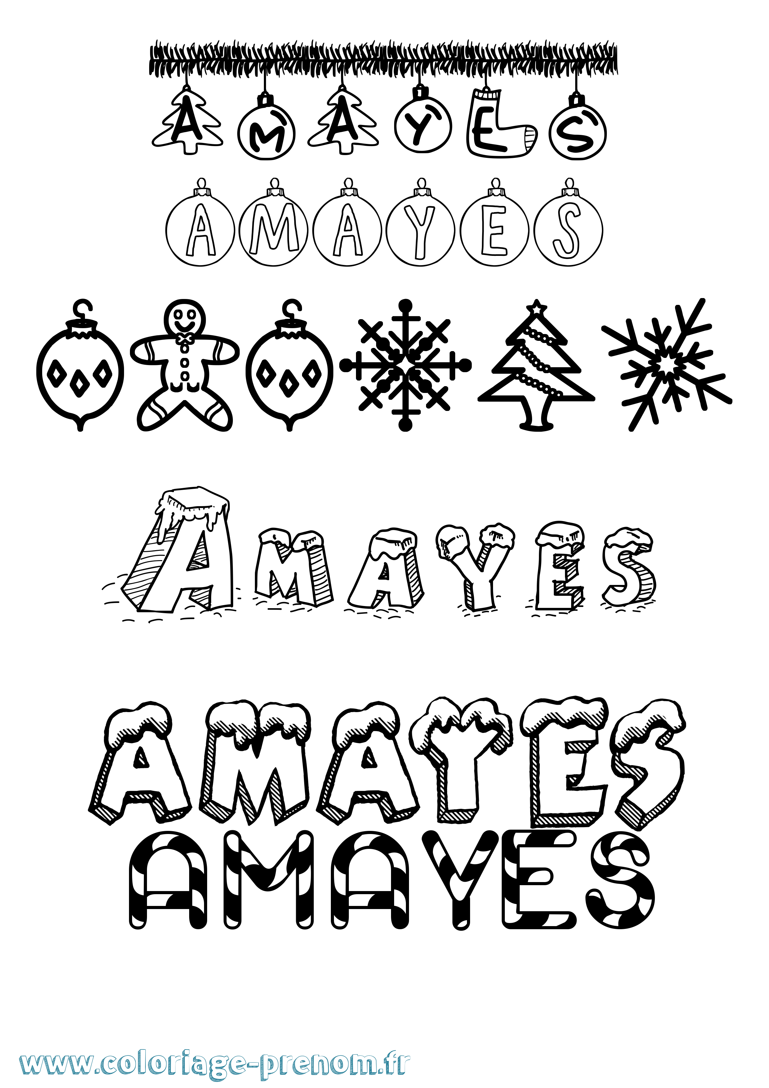 Coloriage Amayes Noël Coloriage prénom Amayes Noël