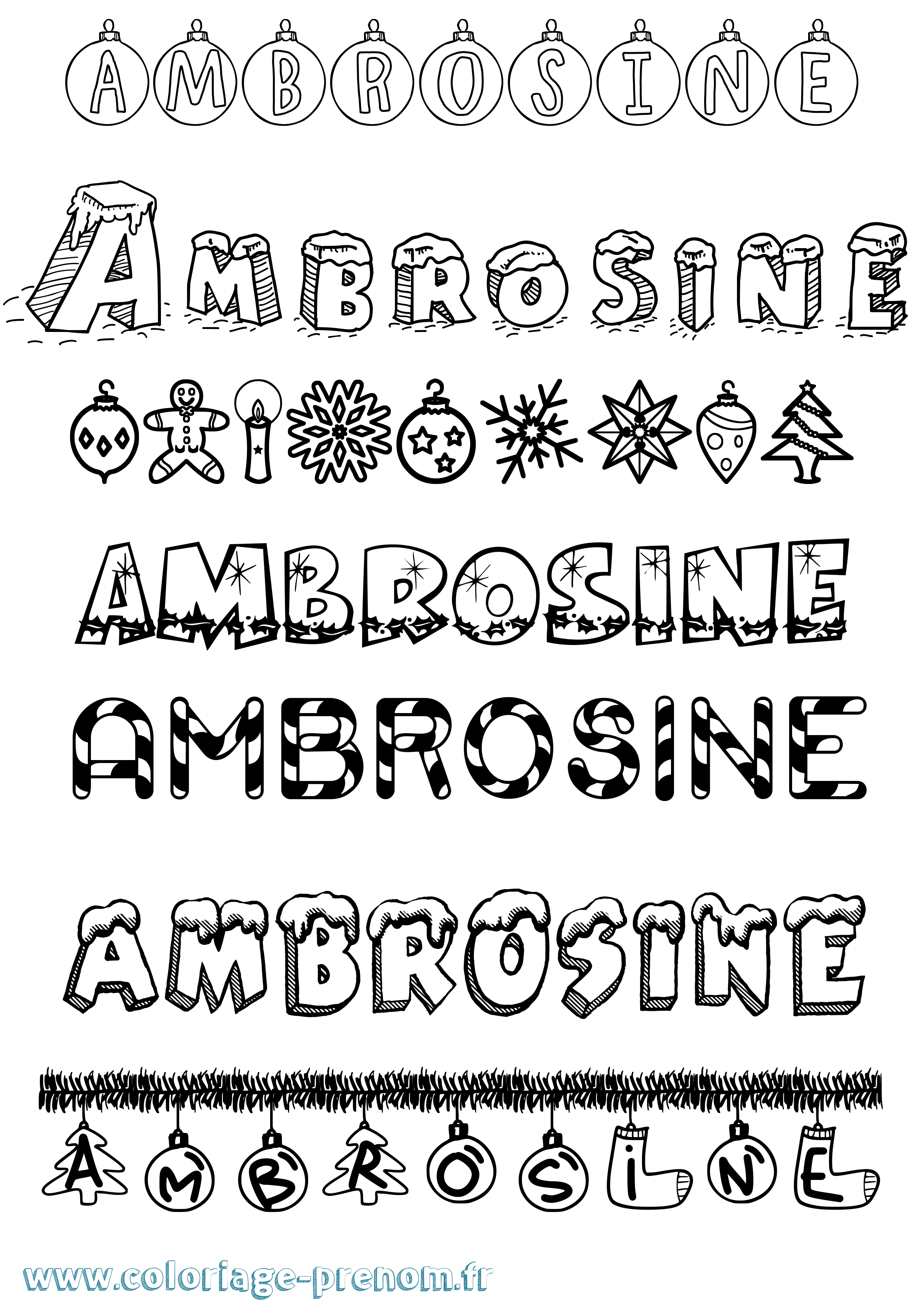 Coloriage Ambrosine Noël Coloriage prénom Ambrosine Noël