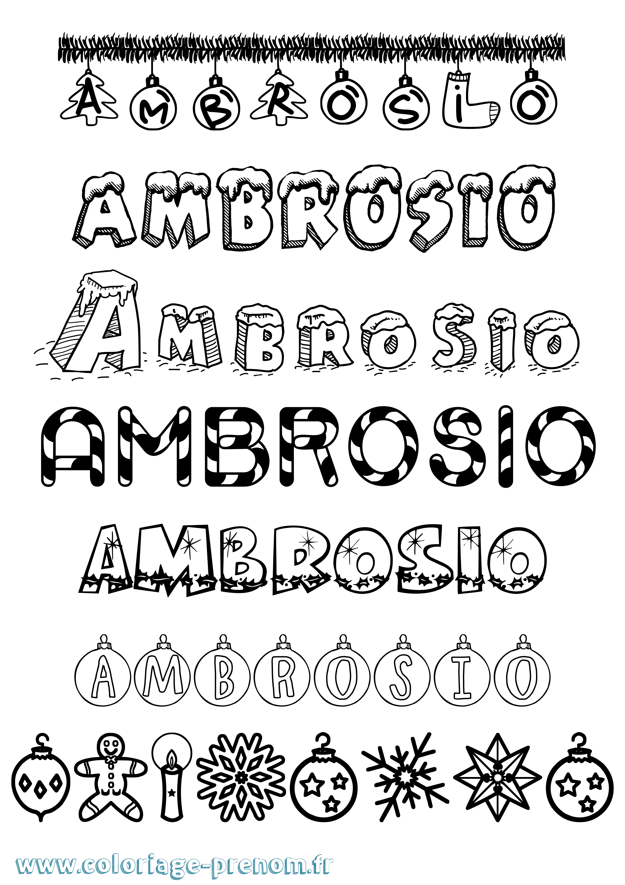 Coloriage Ambrosio Noël Coloriage prénom Ambrosio Noël