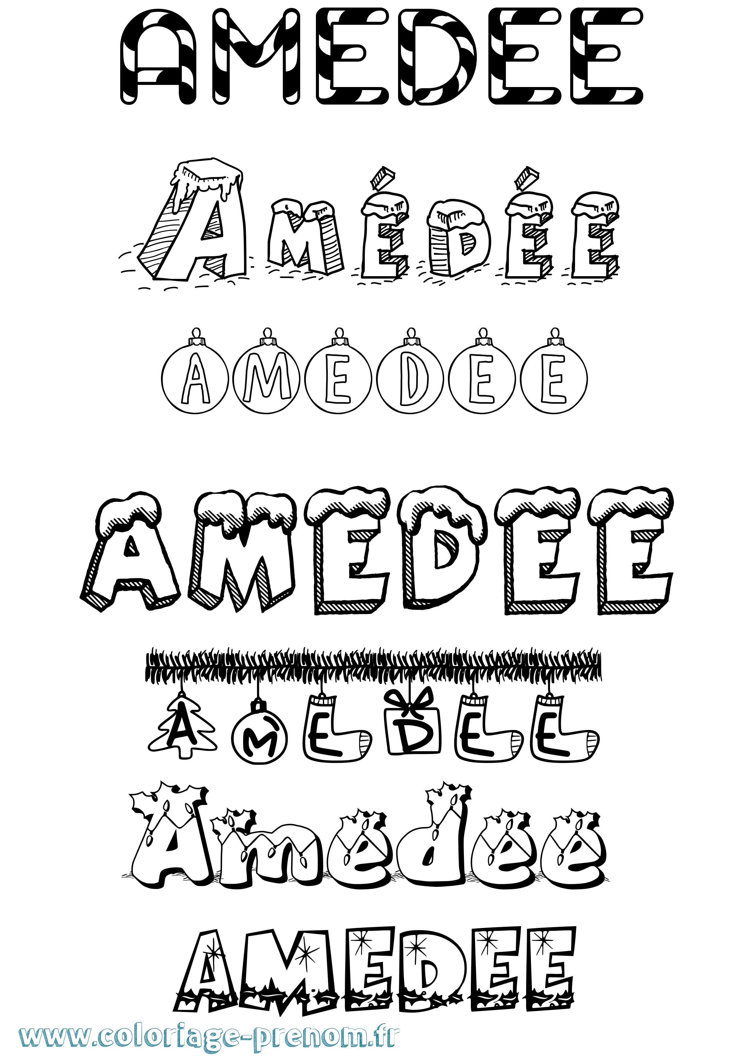 Coloriage Amédée Noël Coloriage prénom Amédée Noël
