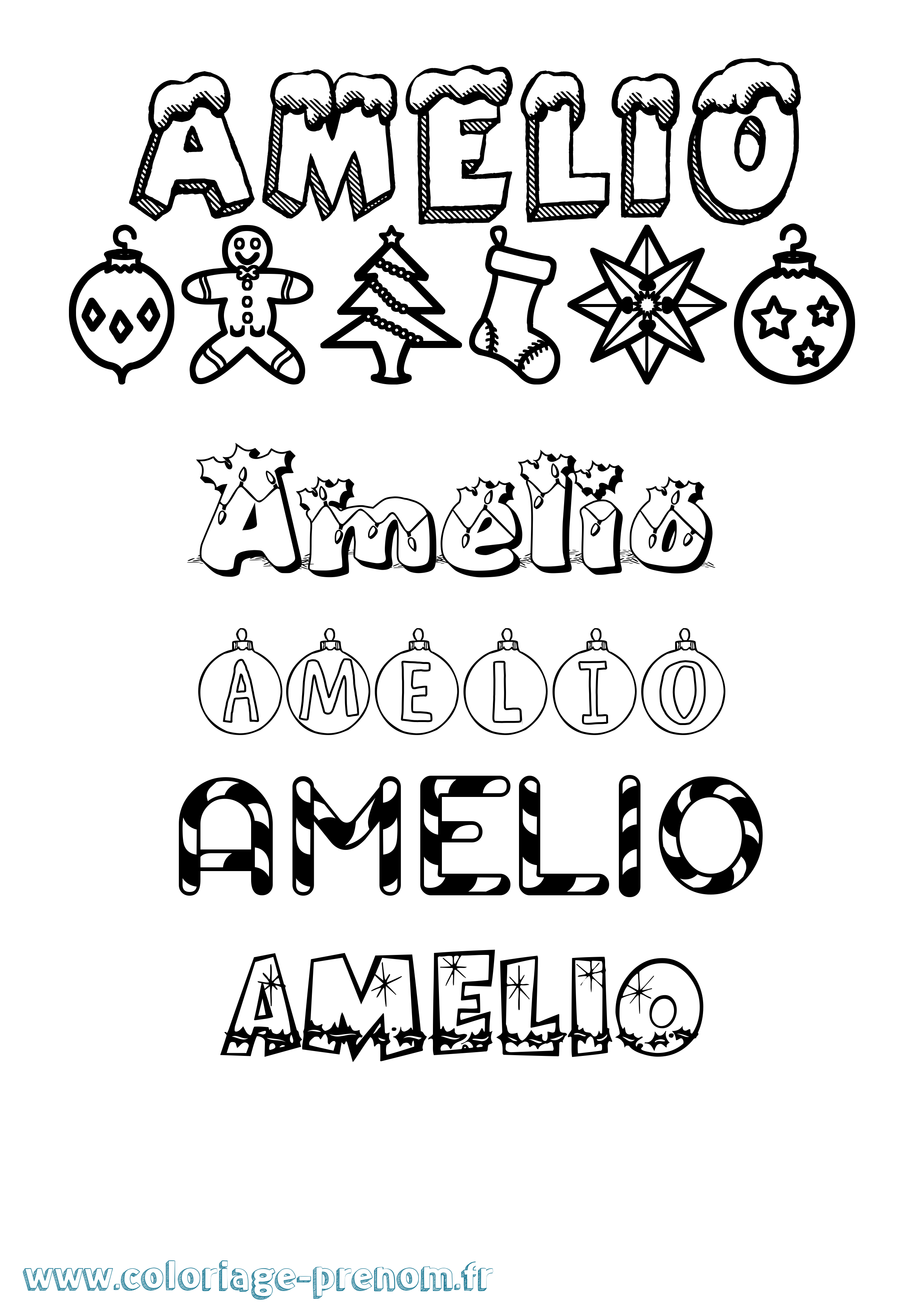 Coloriage Amelio Noël Coloriage prénom Amelio Noël