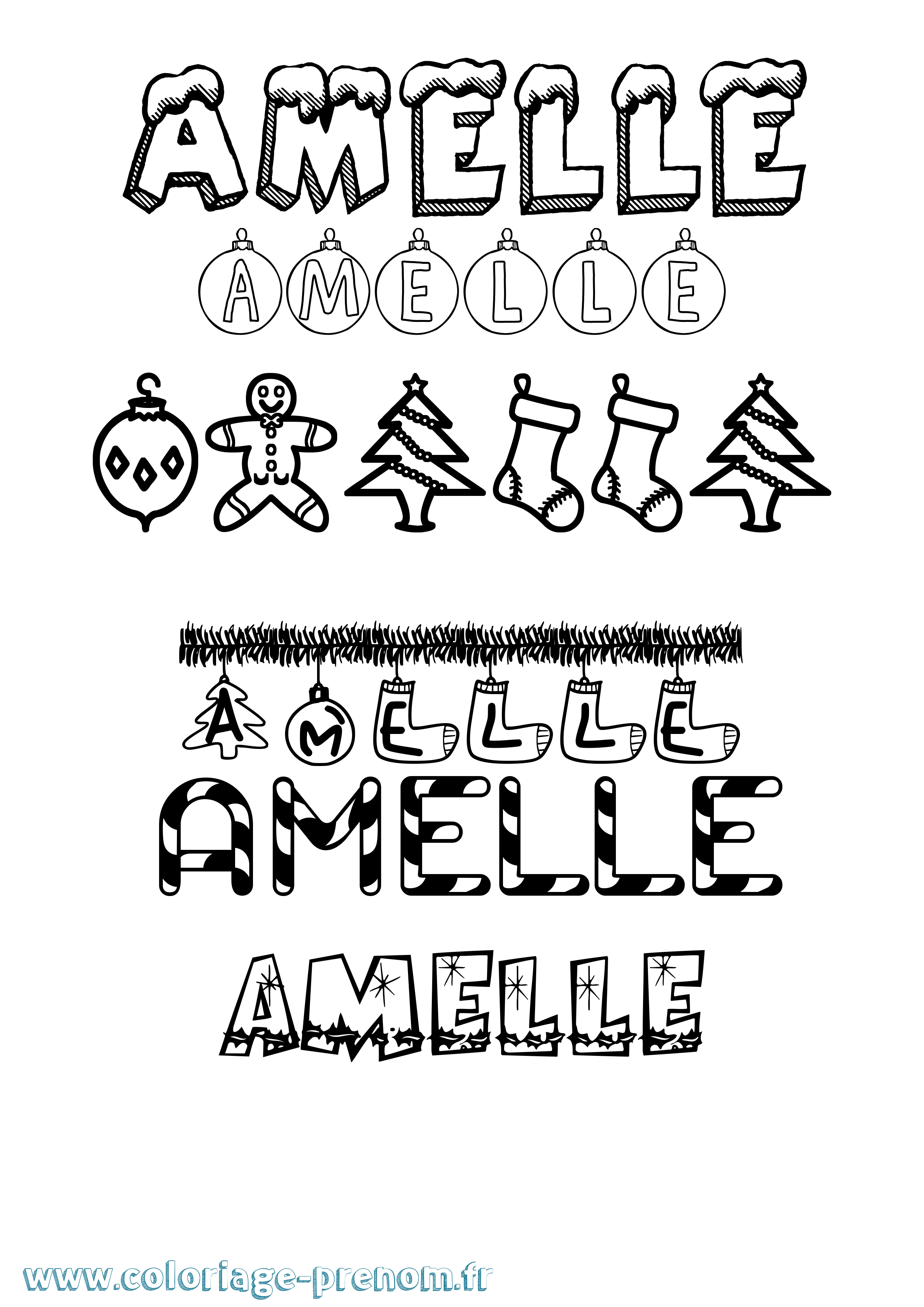 Coloriage Amelle Noël Coloriage prénom Amelle Noël