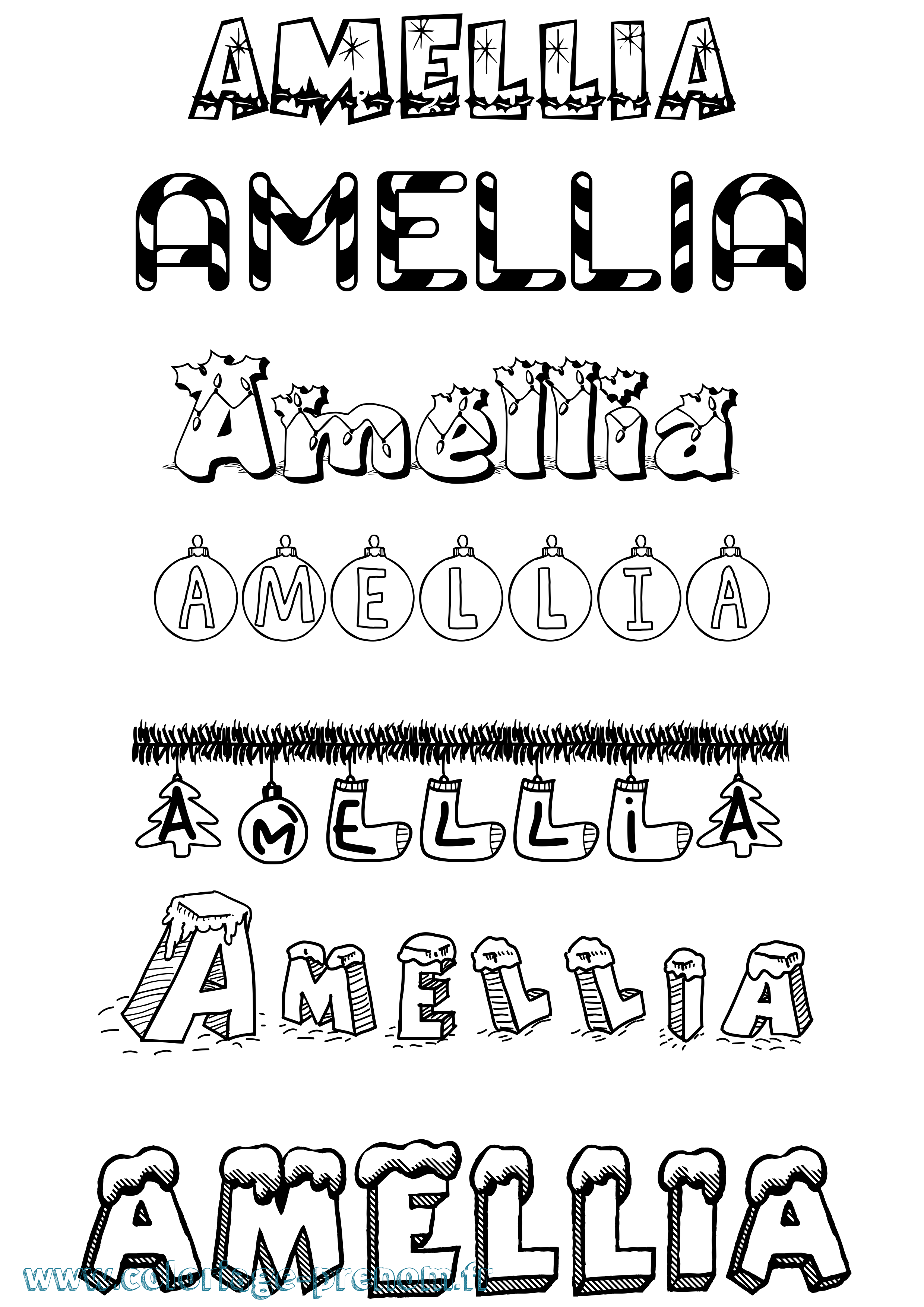 Coloriage Amellia Noël Coloriage prénom Amellia Noël