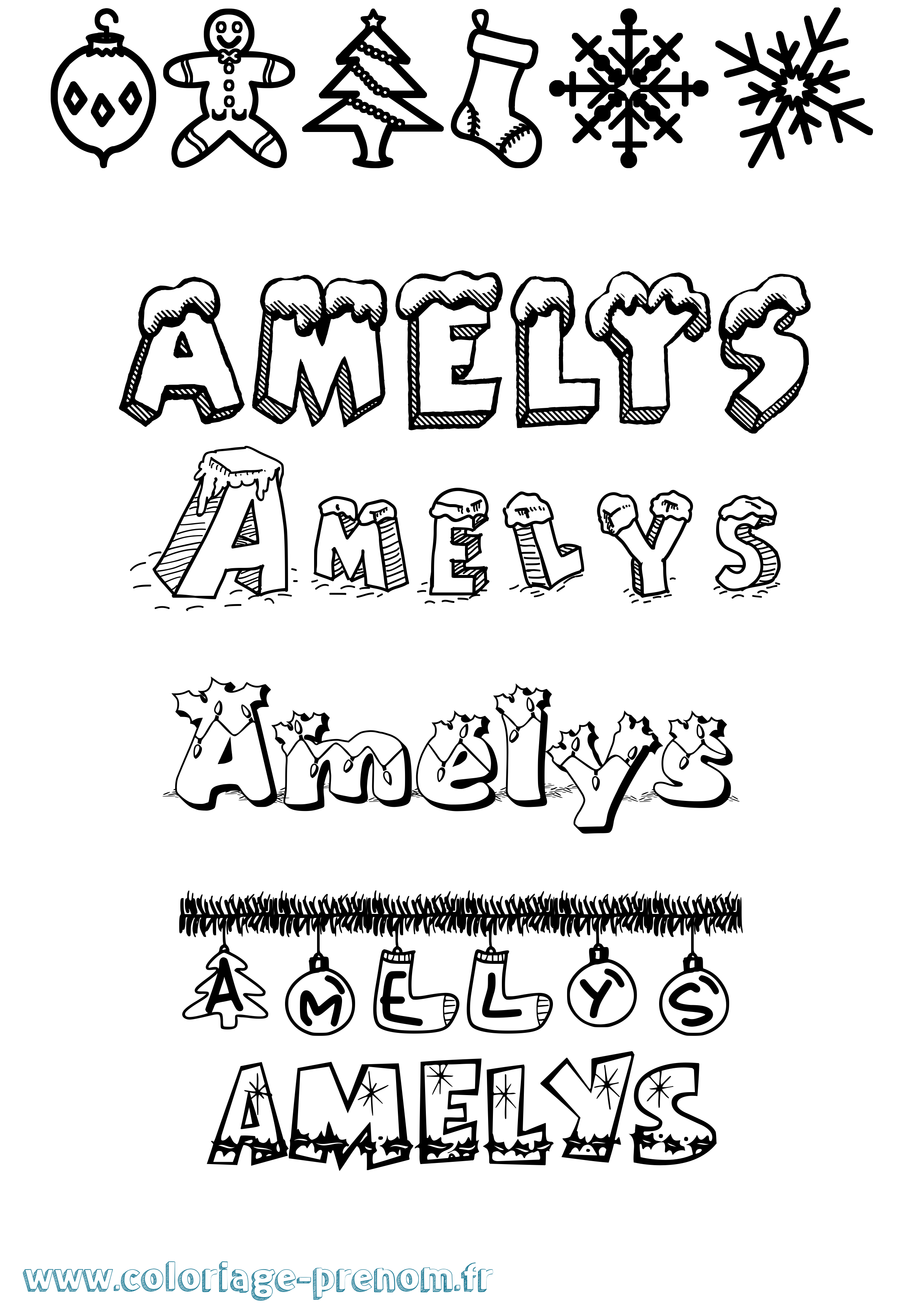 Coloriage Amelys Noël Coloriage prénom Amelys Noël