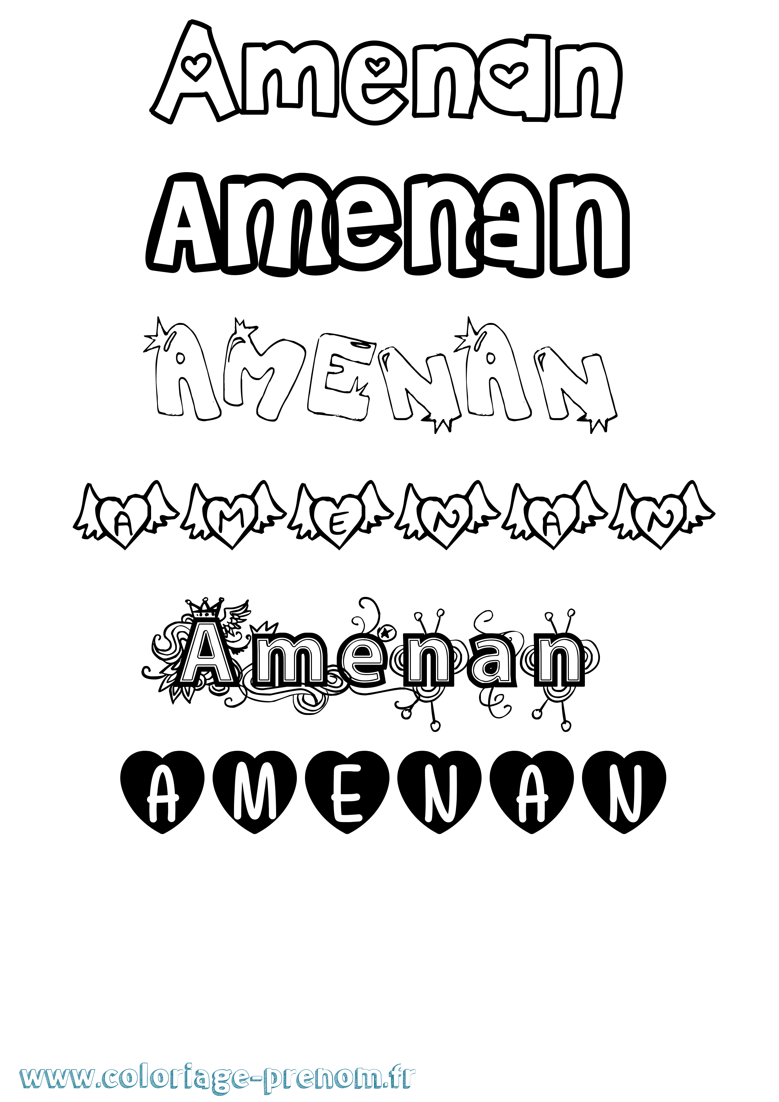 Coloriage Amenan Girly Coloriage prénom Amenan Girly