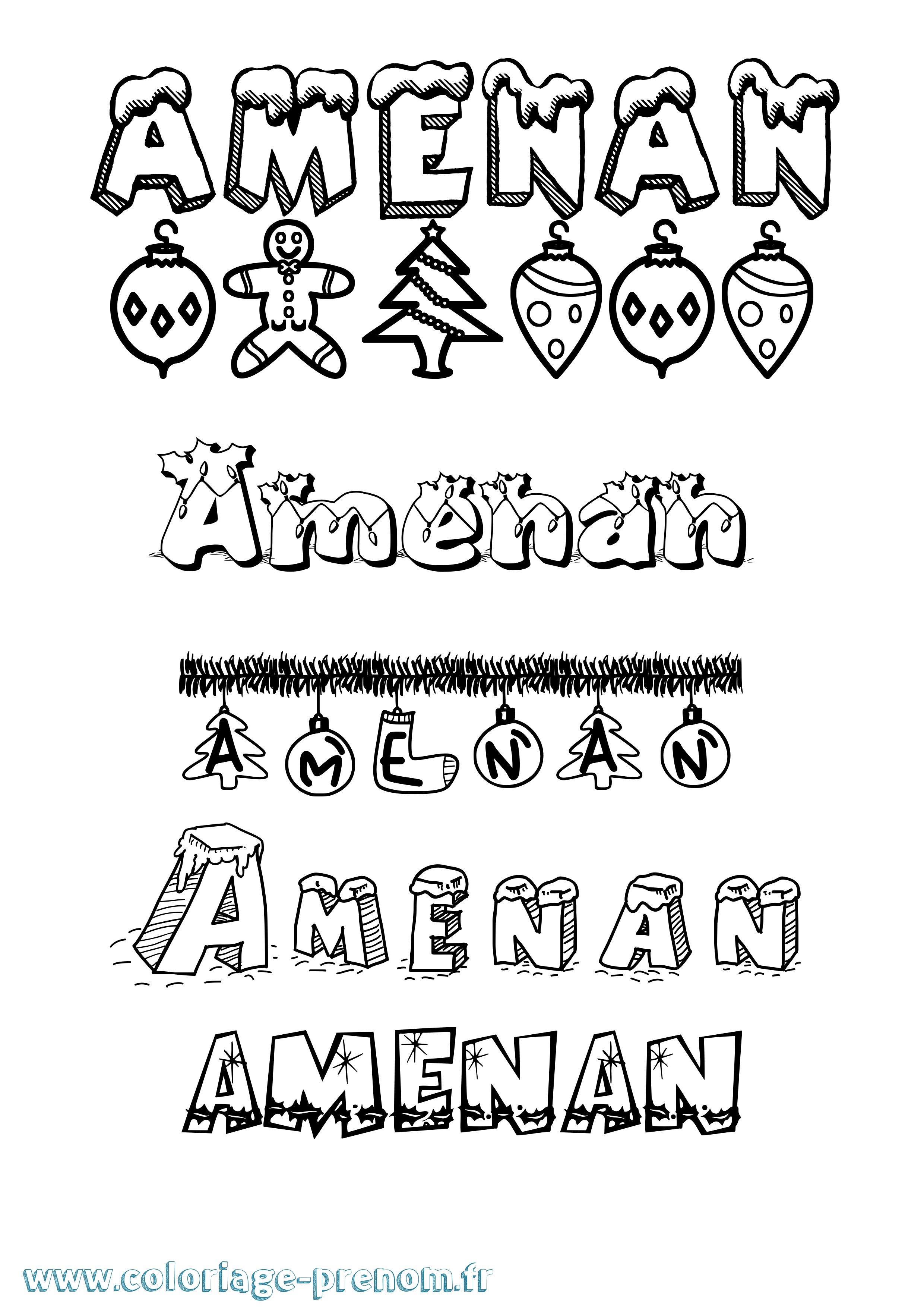 Coloriage Amenan Noël Coloriage prénom Amenan Noël