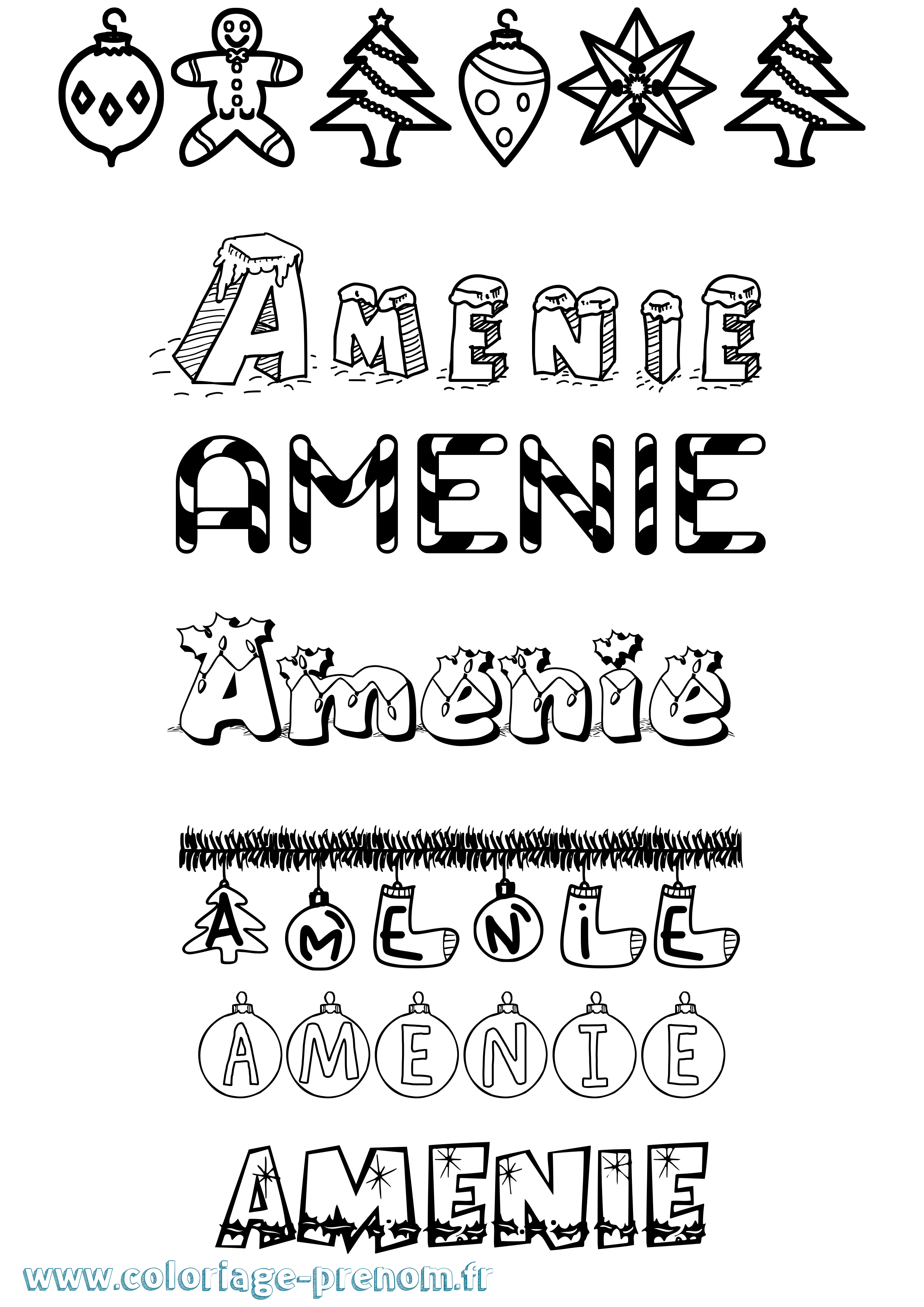 Coloriage Amenie Noël Coloriage prénom Amenie Noël