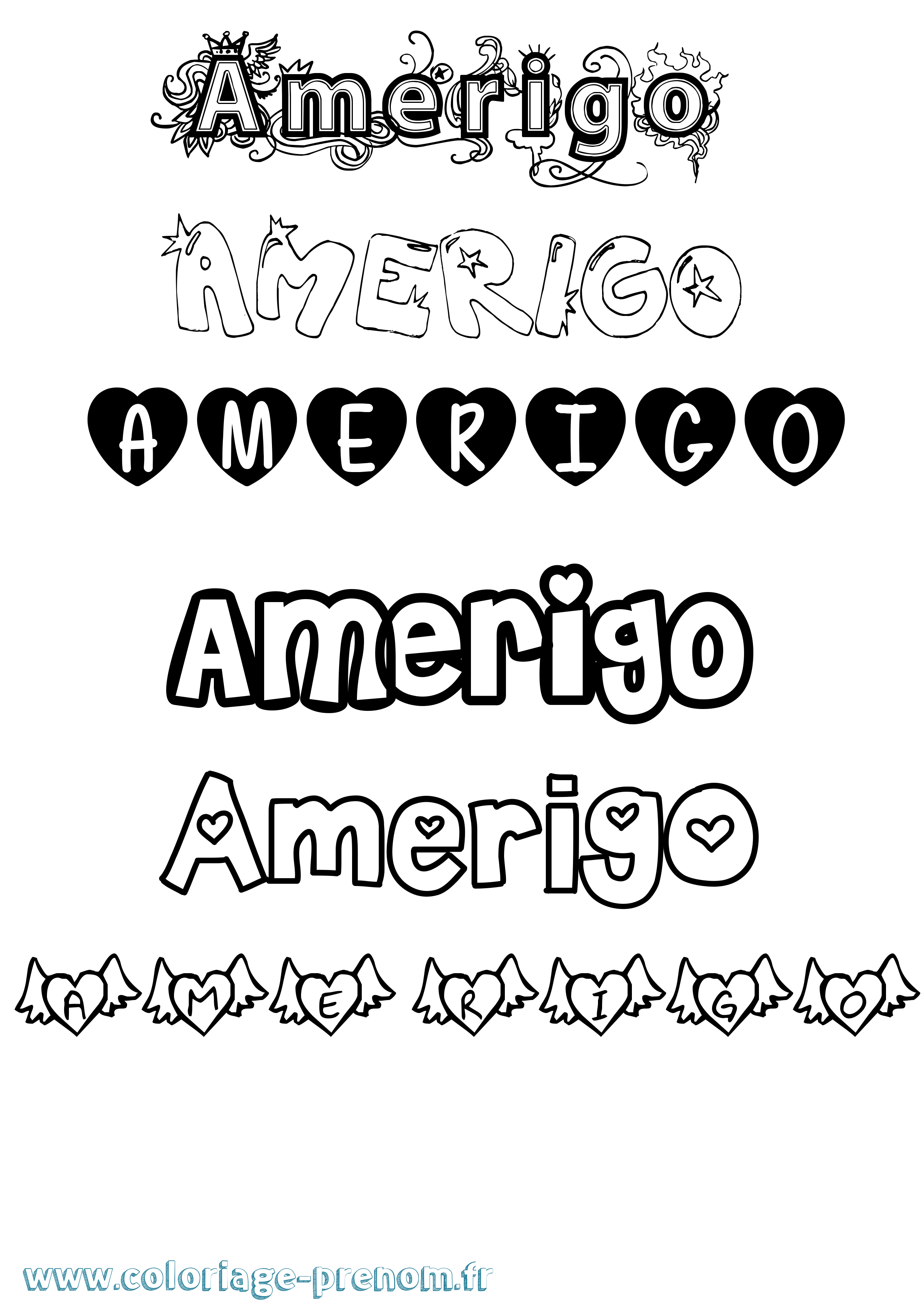 Coloriage Amerigo Girly Coloriage prénom Amerigo Girly