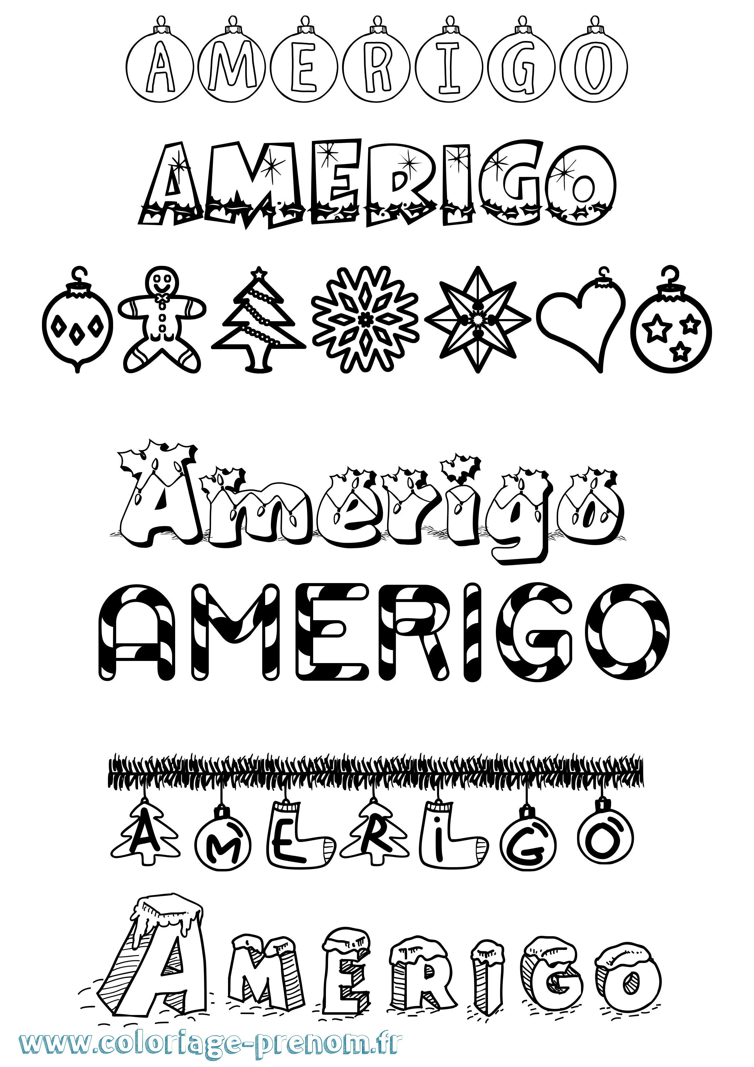 Coloriage Amerigo Noël Coloriage prénom Amerigo Noël