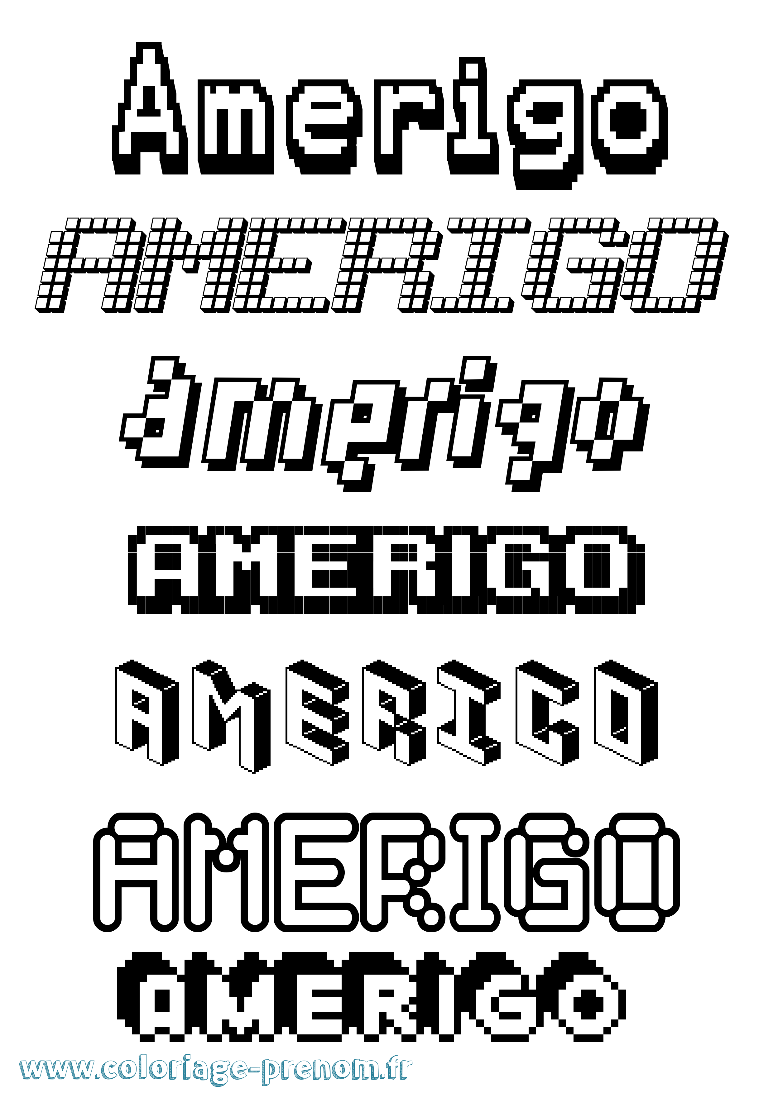 Coloriage Amerigo Pixel Coloriage prénom Amerigo Pixel