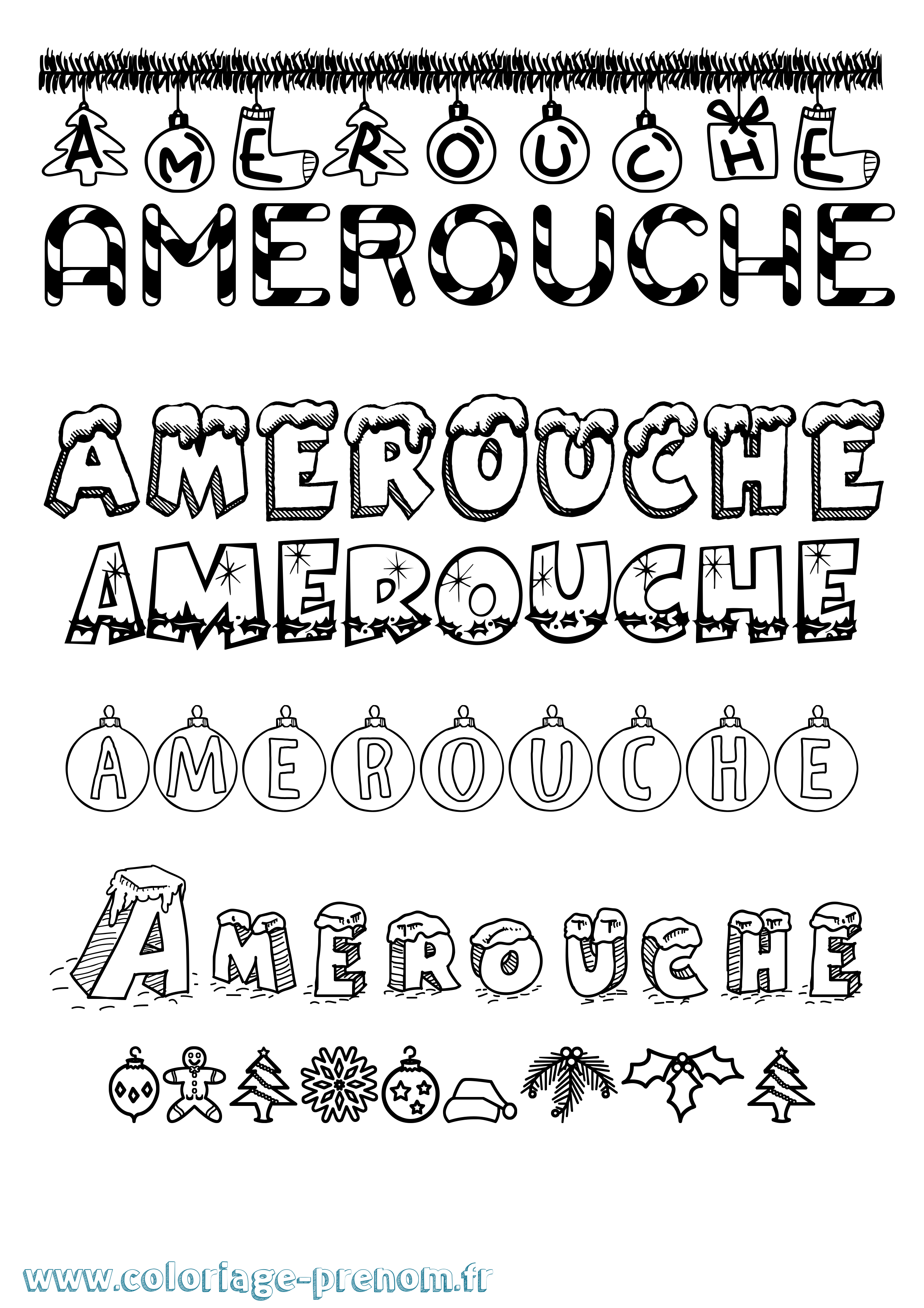 Coloriage Amerouche Noël Coloriage prénom Amerouche Noël