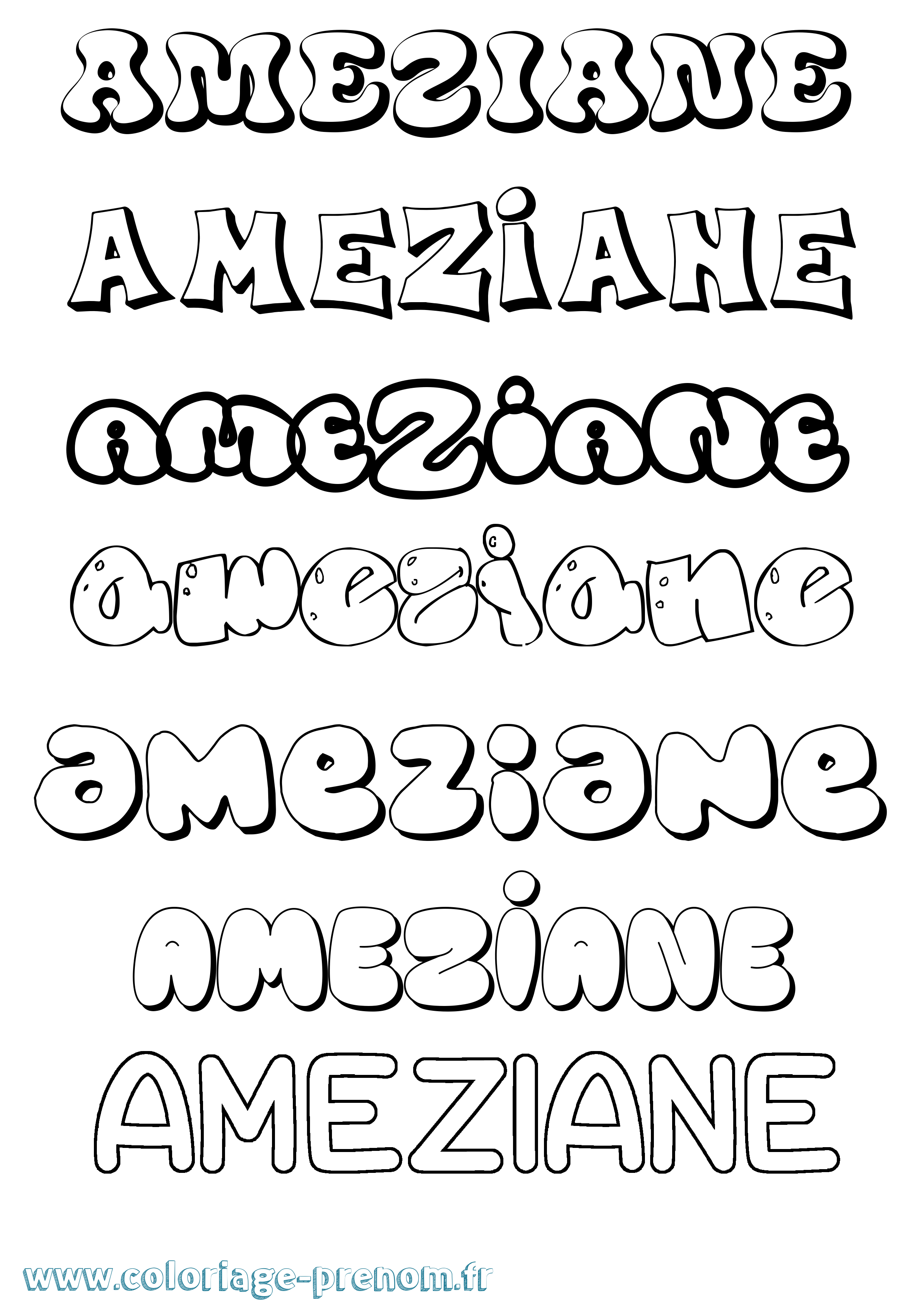 Coloriage Ameziane Bubble Coloriage prénom Ameziane Bubble