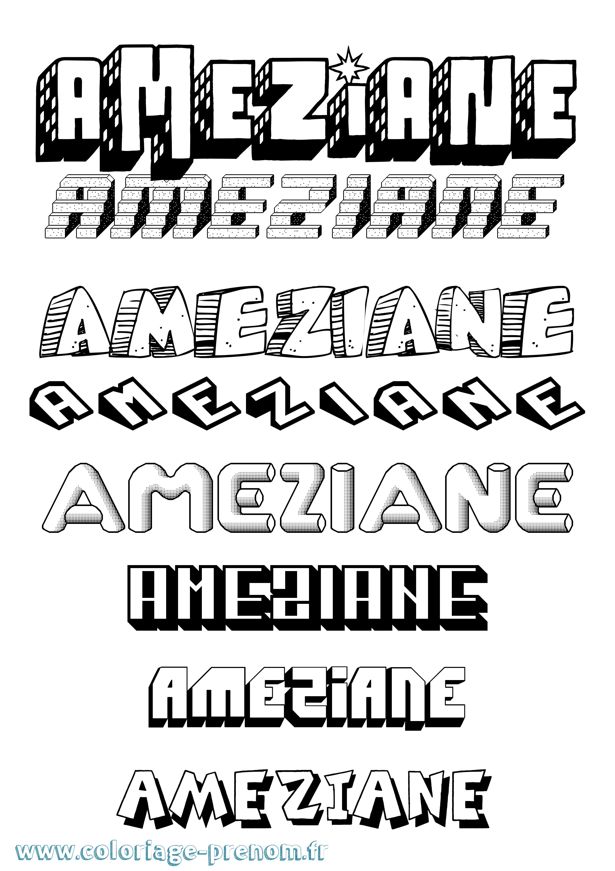 Coloriage Ameziane Effet 3D Coloriage prénom Ameziane Effet 3D