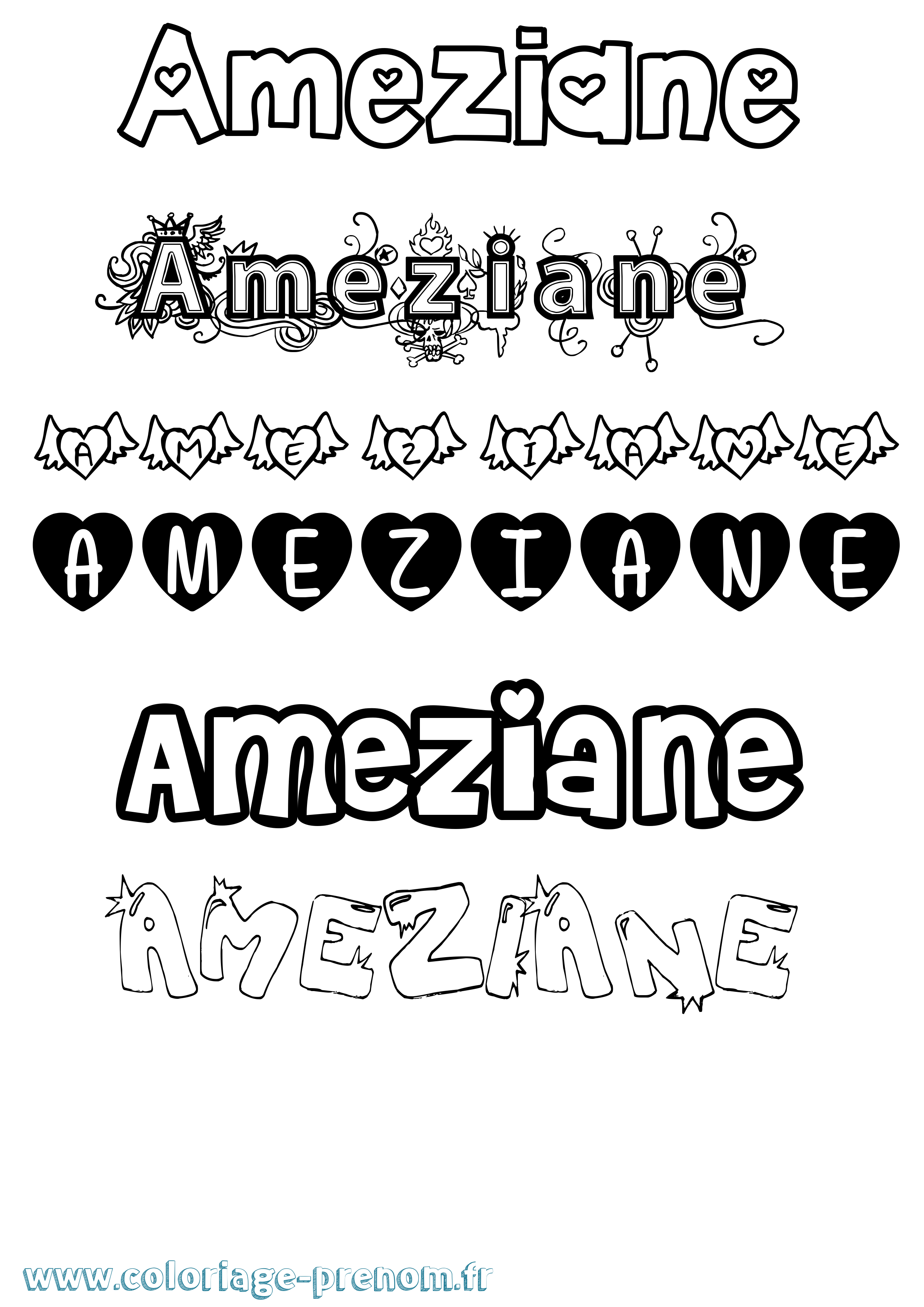 Coloriage Ameziane Girly Coloriage prénom Ameziane Girly