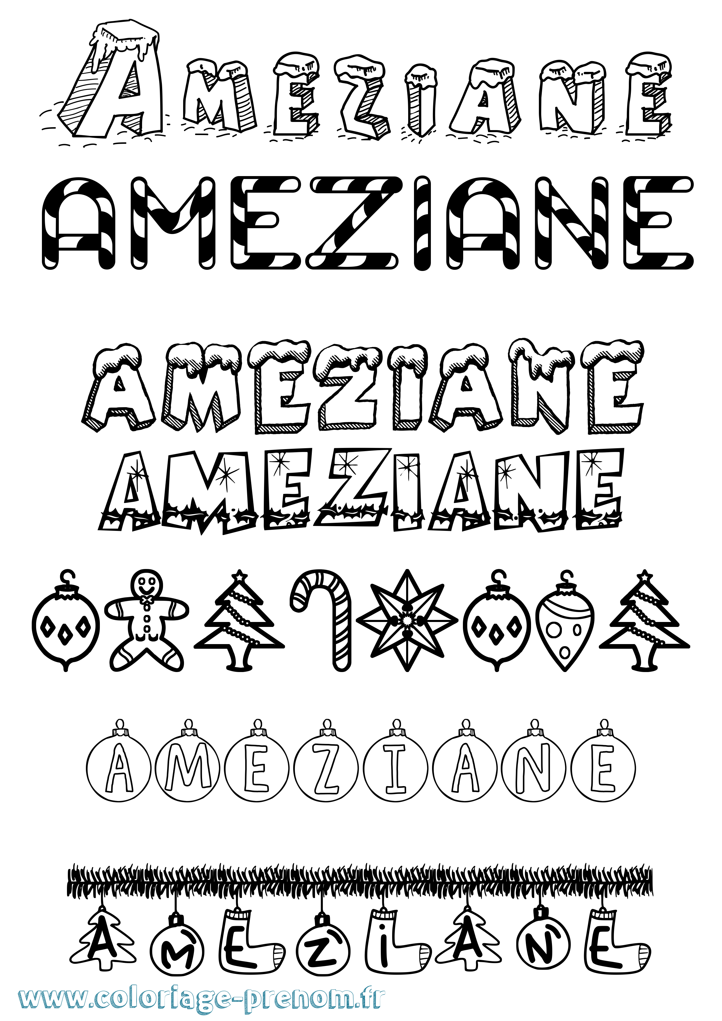 Coloriage Ameziane Noël Coloriage prénom Ameziane Noël