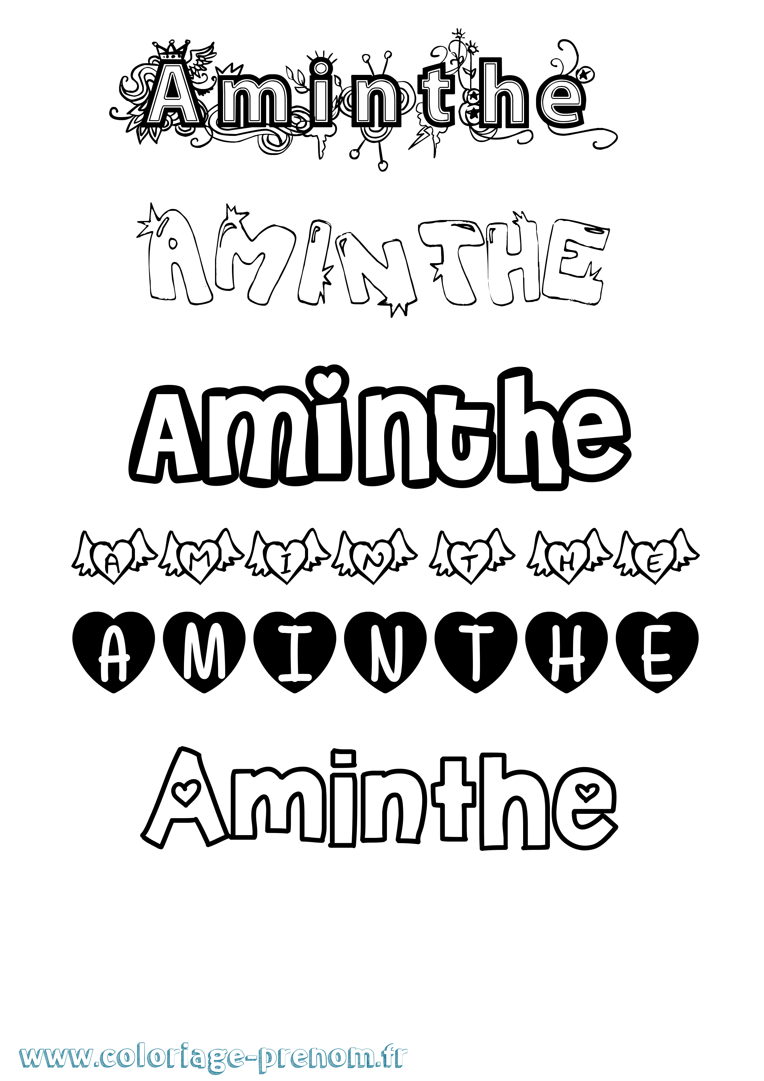 Coloriage Aminthe Girly Coloriage prénom Aminthe Girly