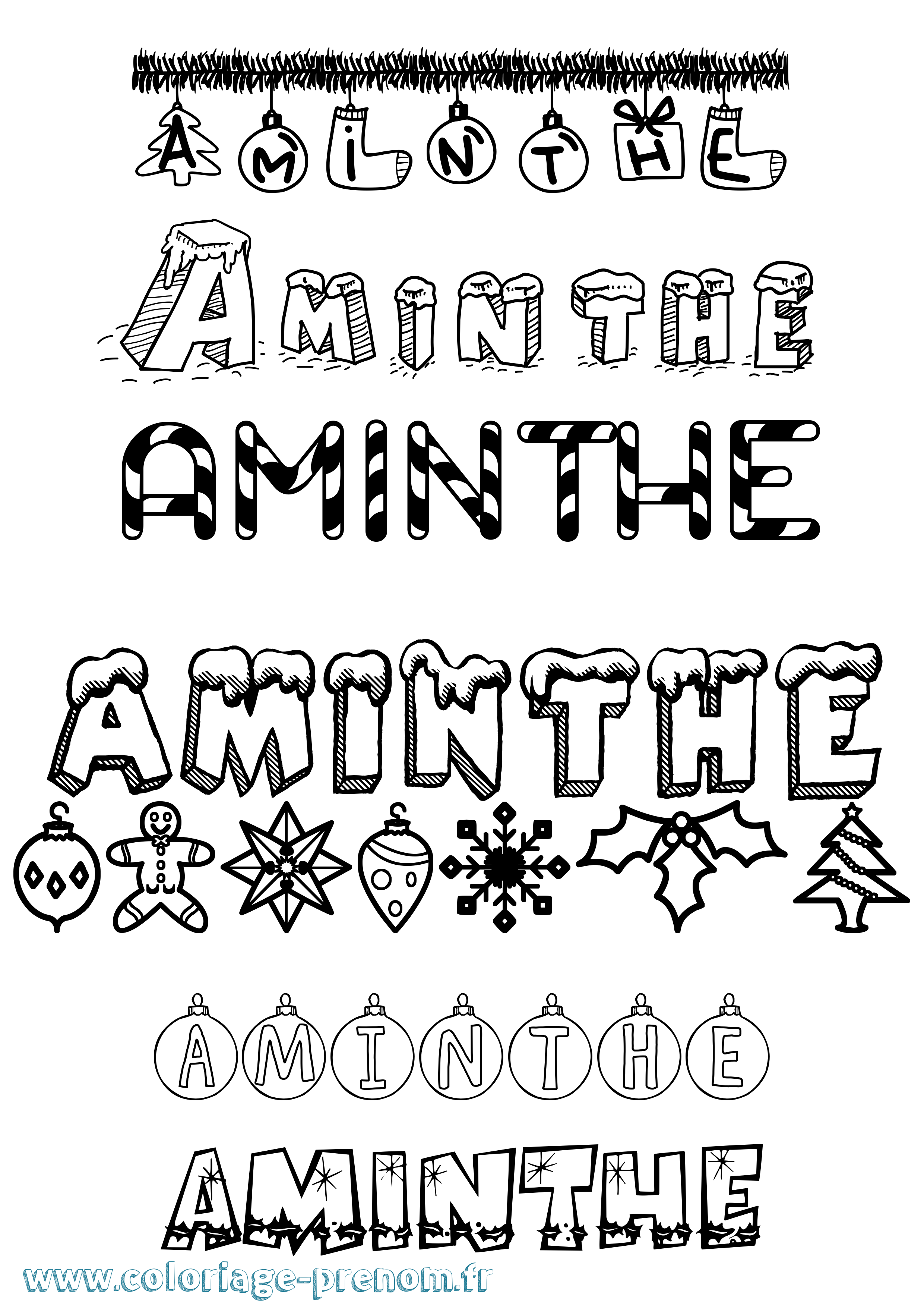Coloriage Aminthe Noël Coloriage prénom Aminthe Noël